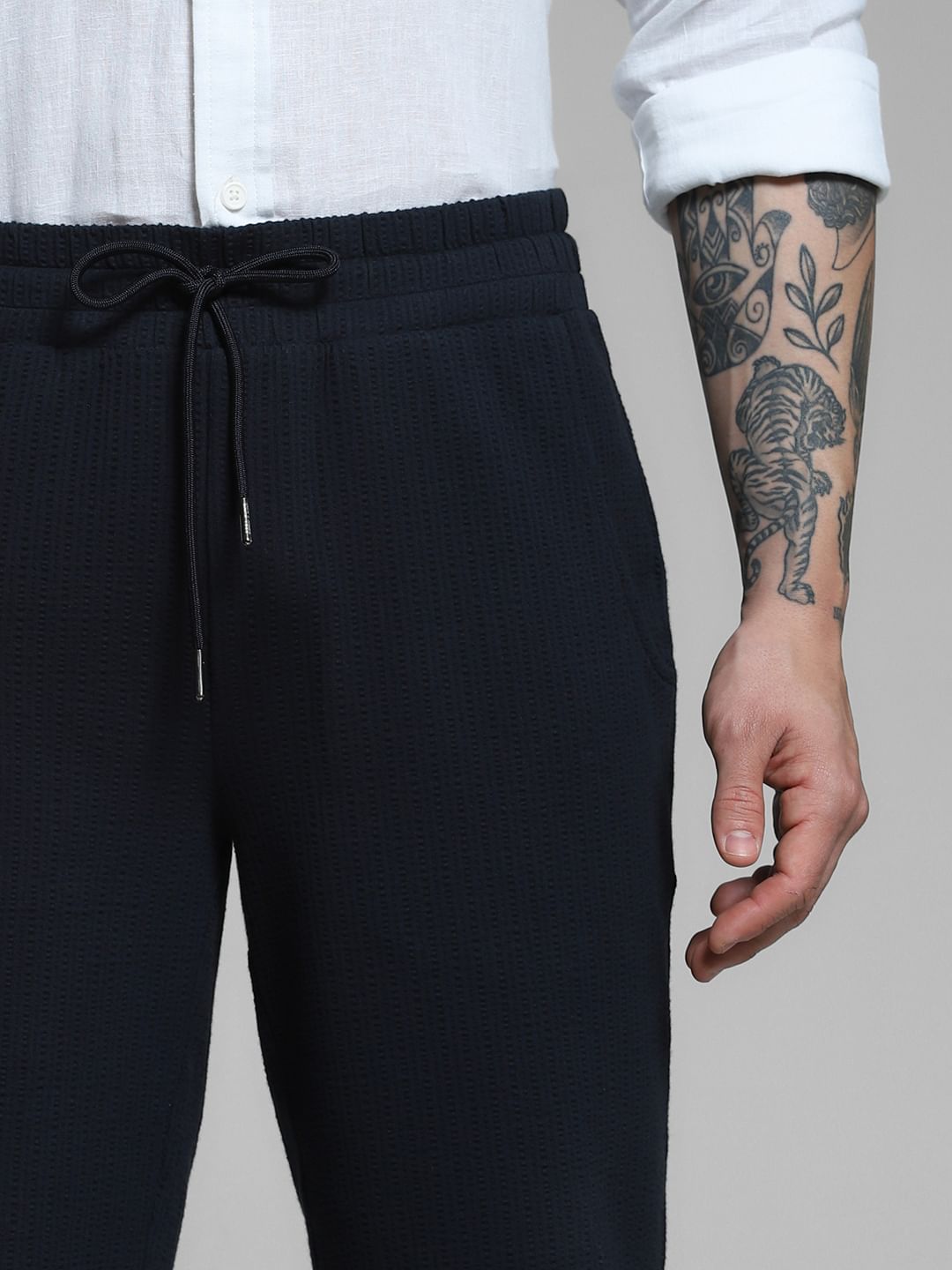 Navy Blue Mid Rise Cotton Shorts