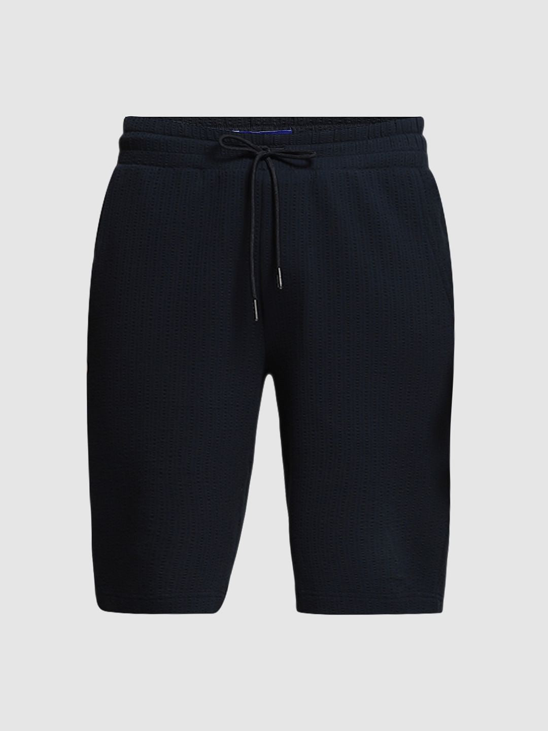 Navy Blue Mid Rise Cotton Shorts
