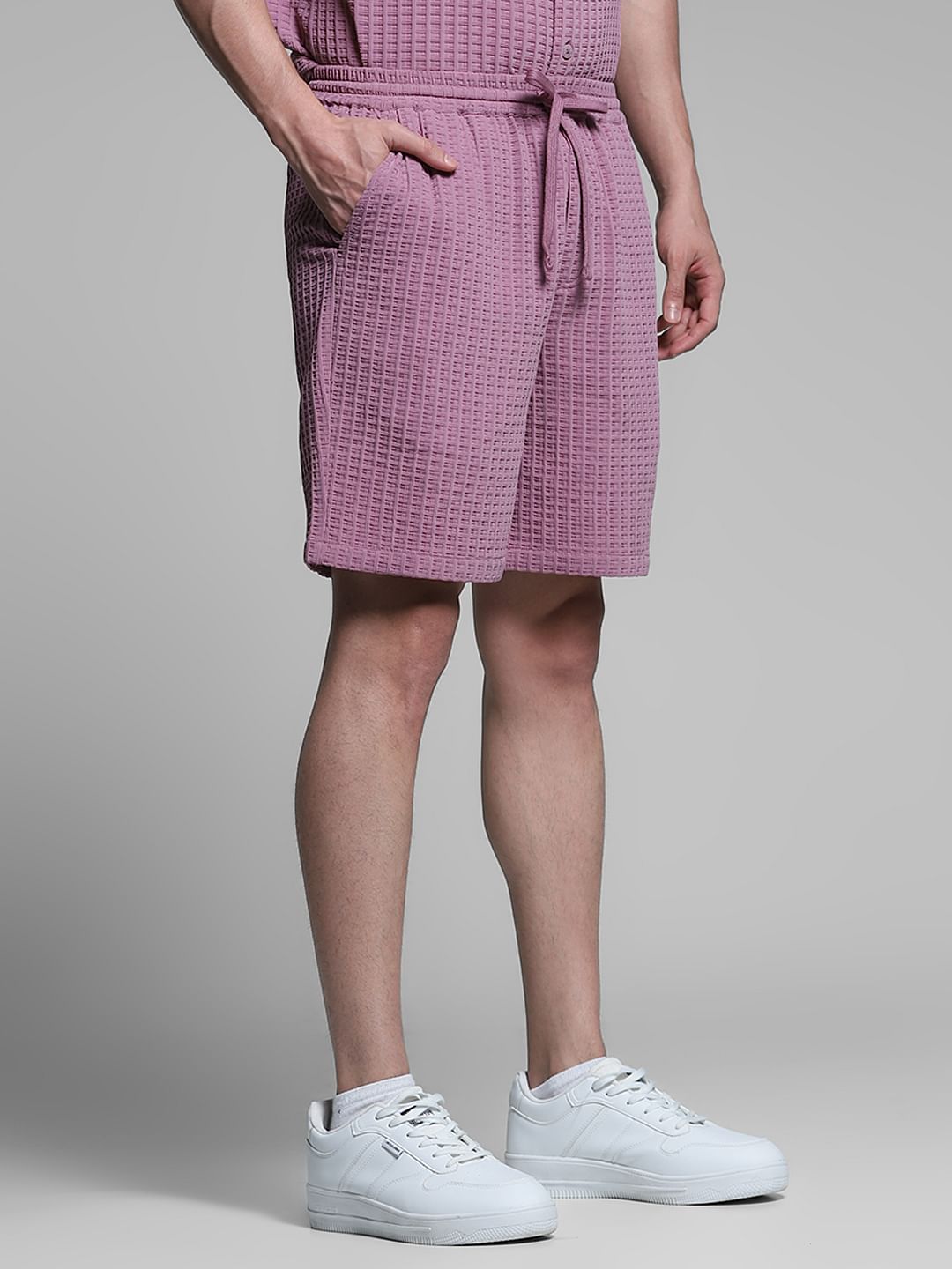 Purple Textured Co-ord Set Shorts