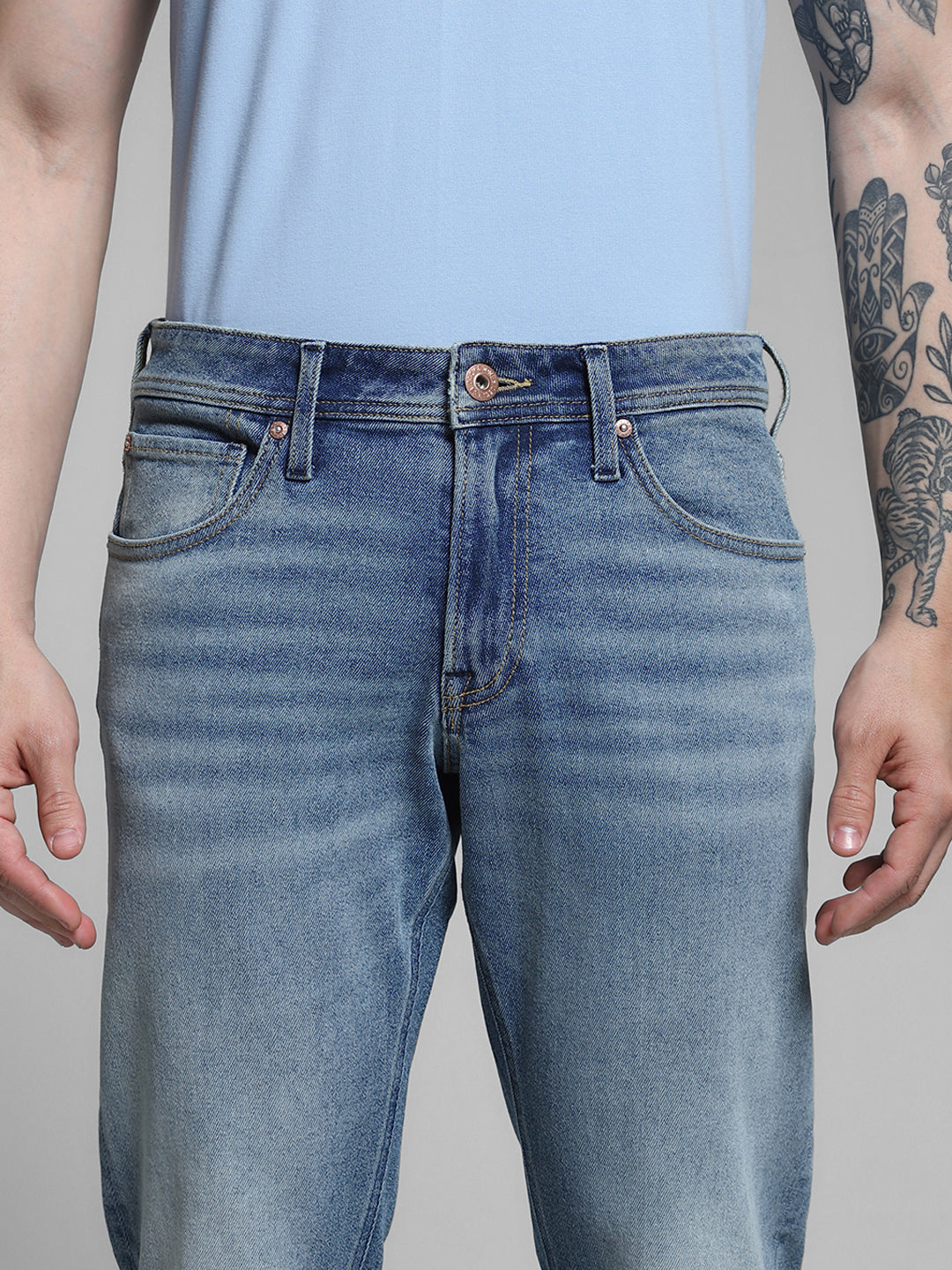 JACK&JONES Blue Brak Slim Fit Cropped Jeans