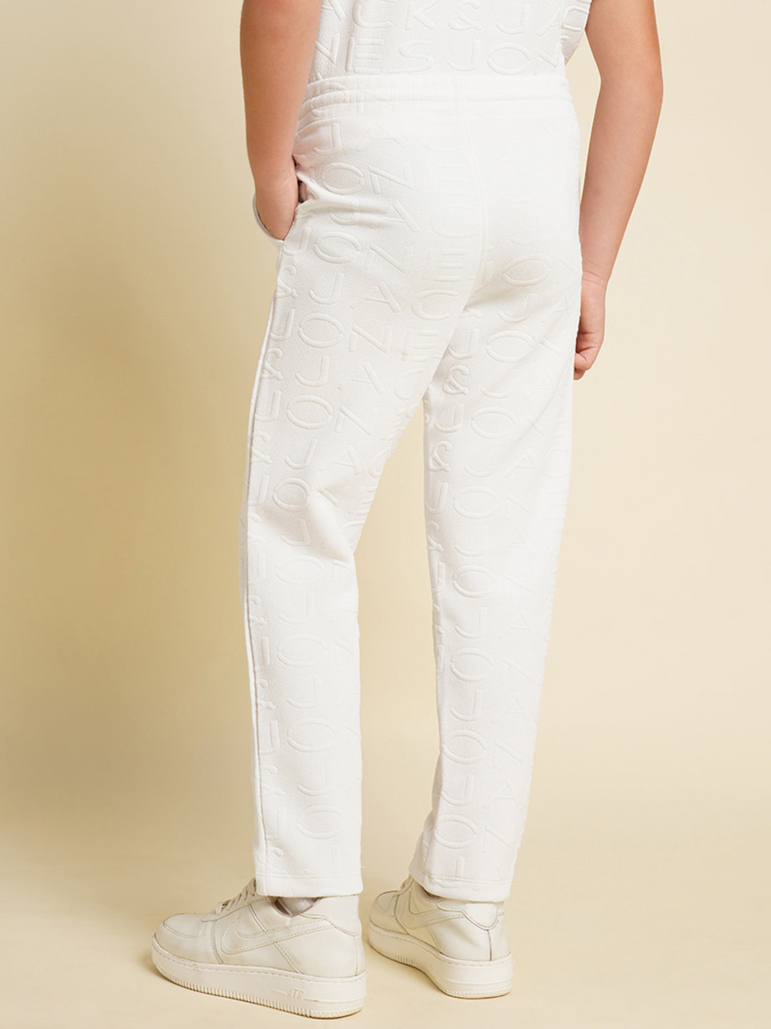 Boys White Cotton Joggers With Drawstring Waist And 3 Pockets