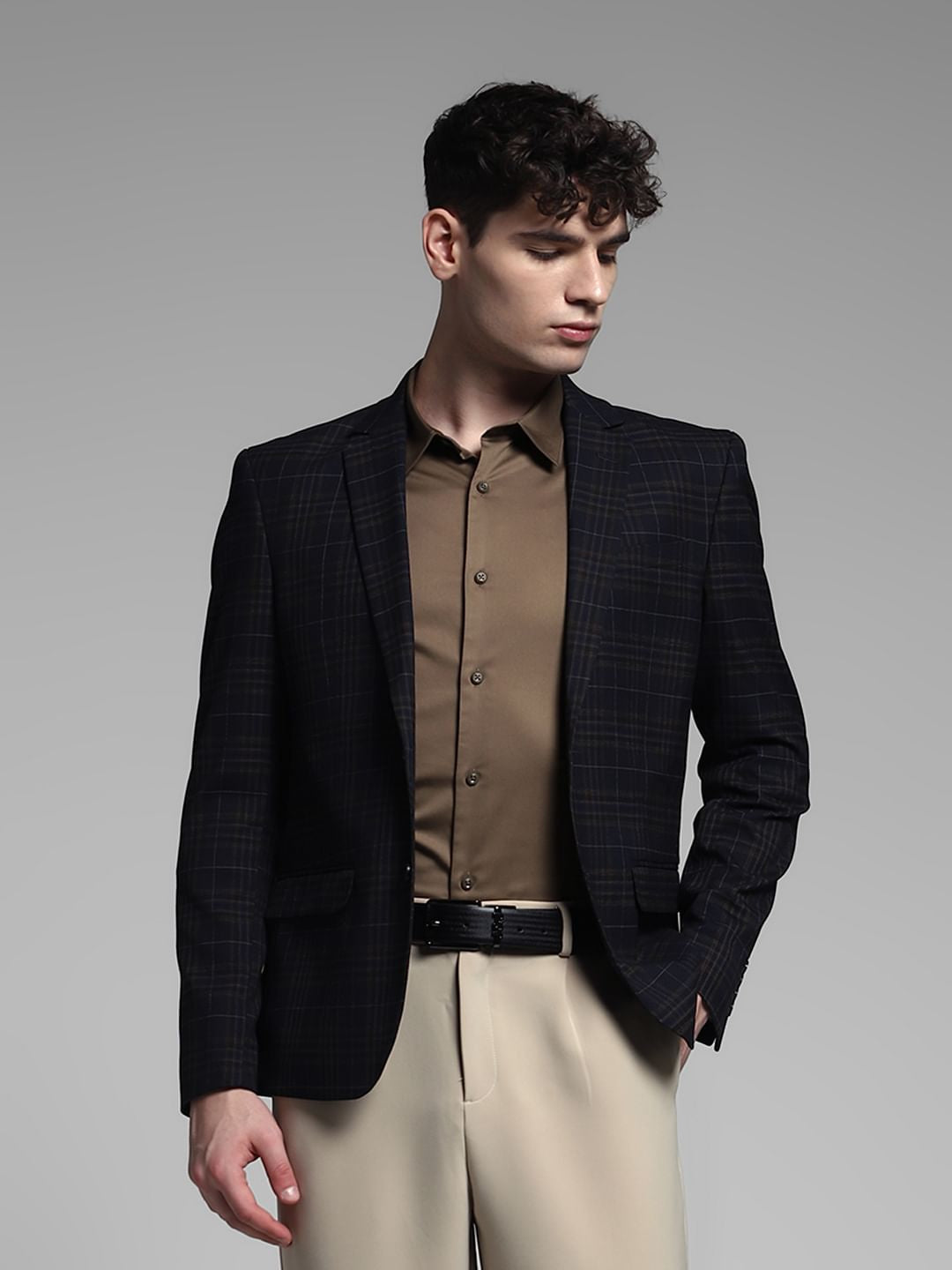 Navy Blue Check Formal Blazer