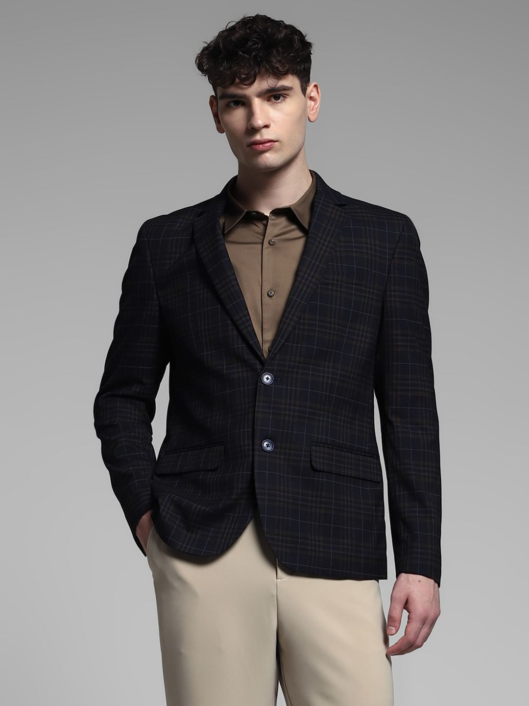 Navy Blue Check Formal Blazer