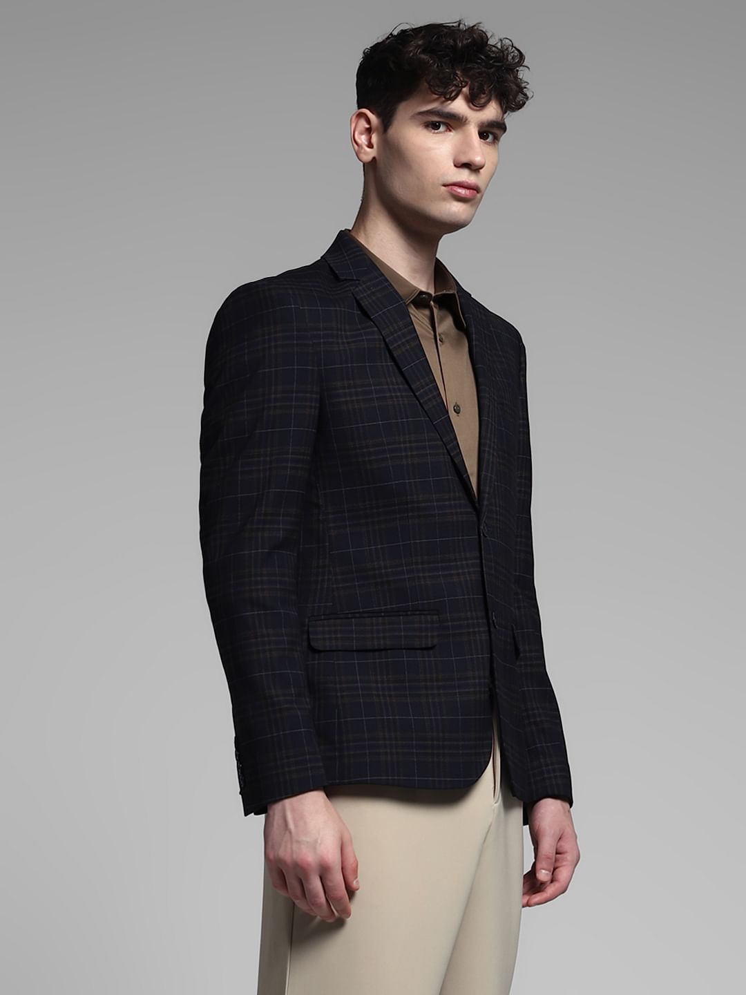 Navy Blue Check Formal Blazer