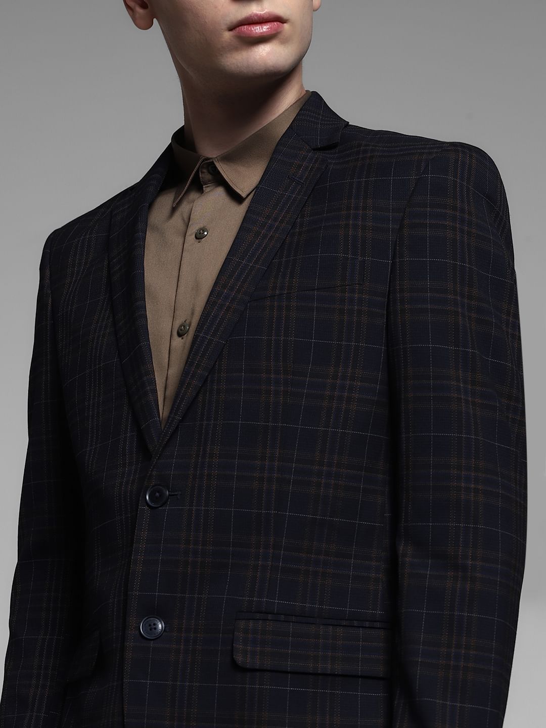 Navy Blue Check Formal Blazer
