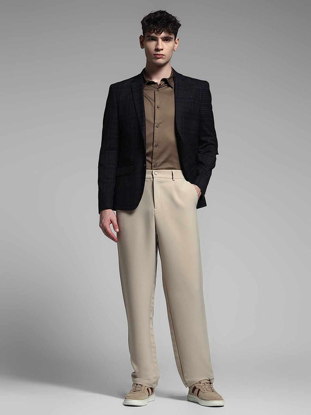 Navy Blue Check Formal Blazer