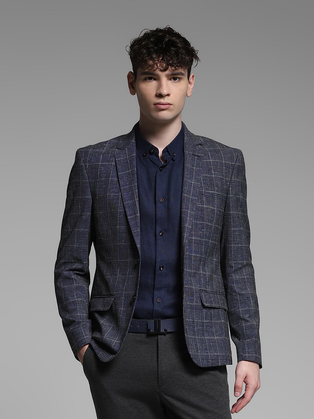 Black Check Print Formal Blazer