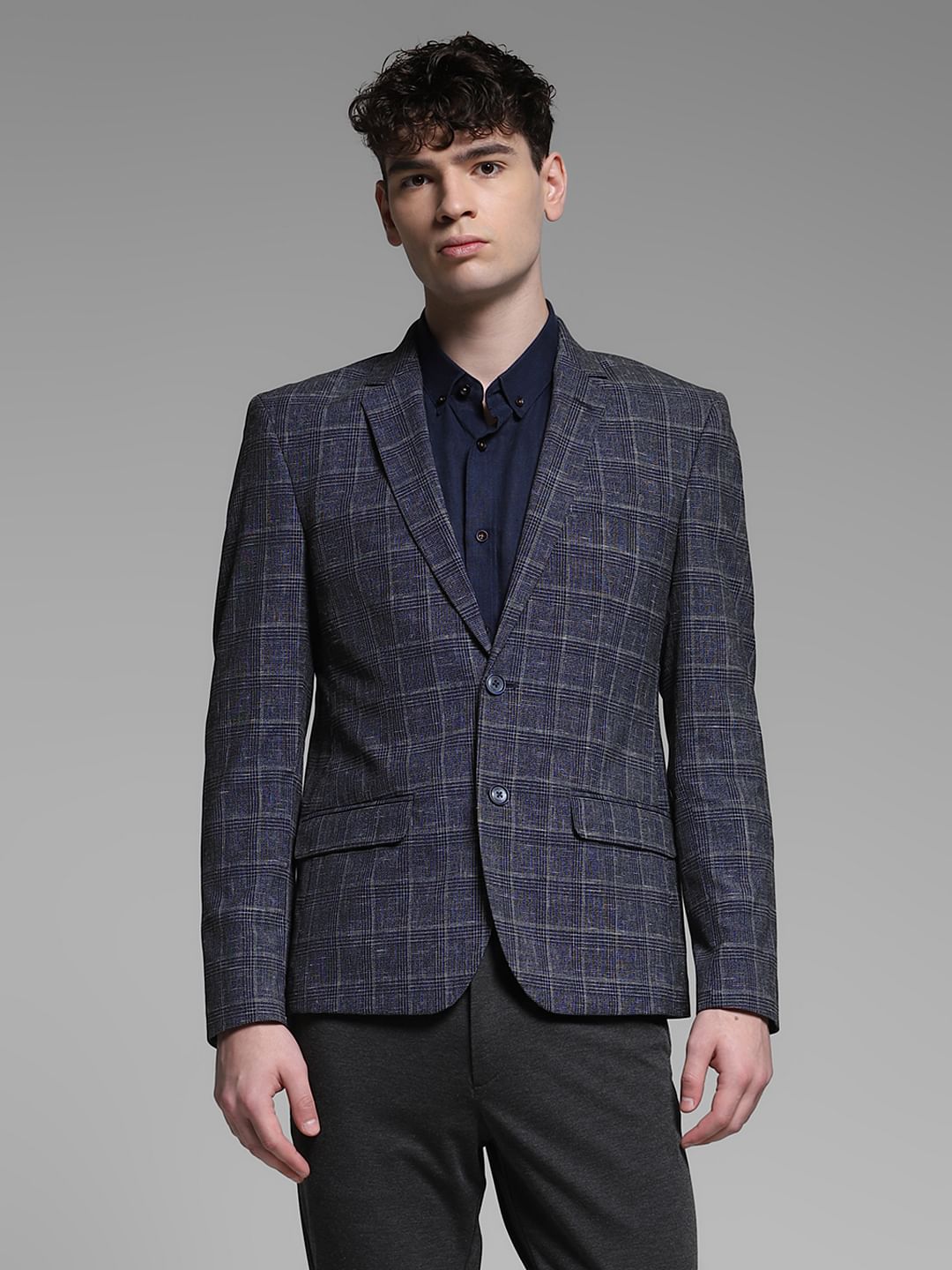 Black Check Print Formal Blazer