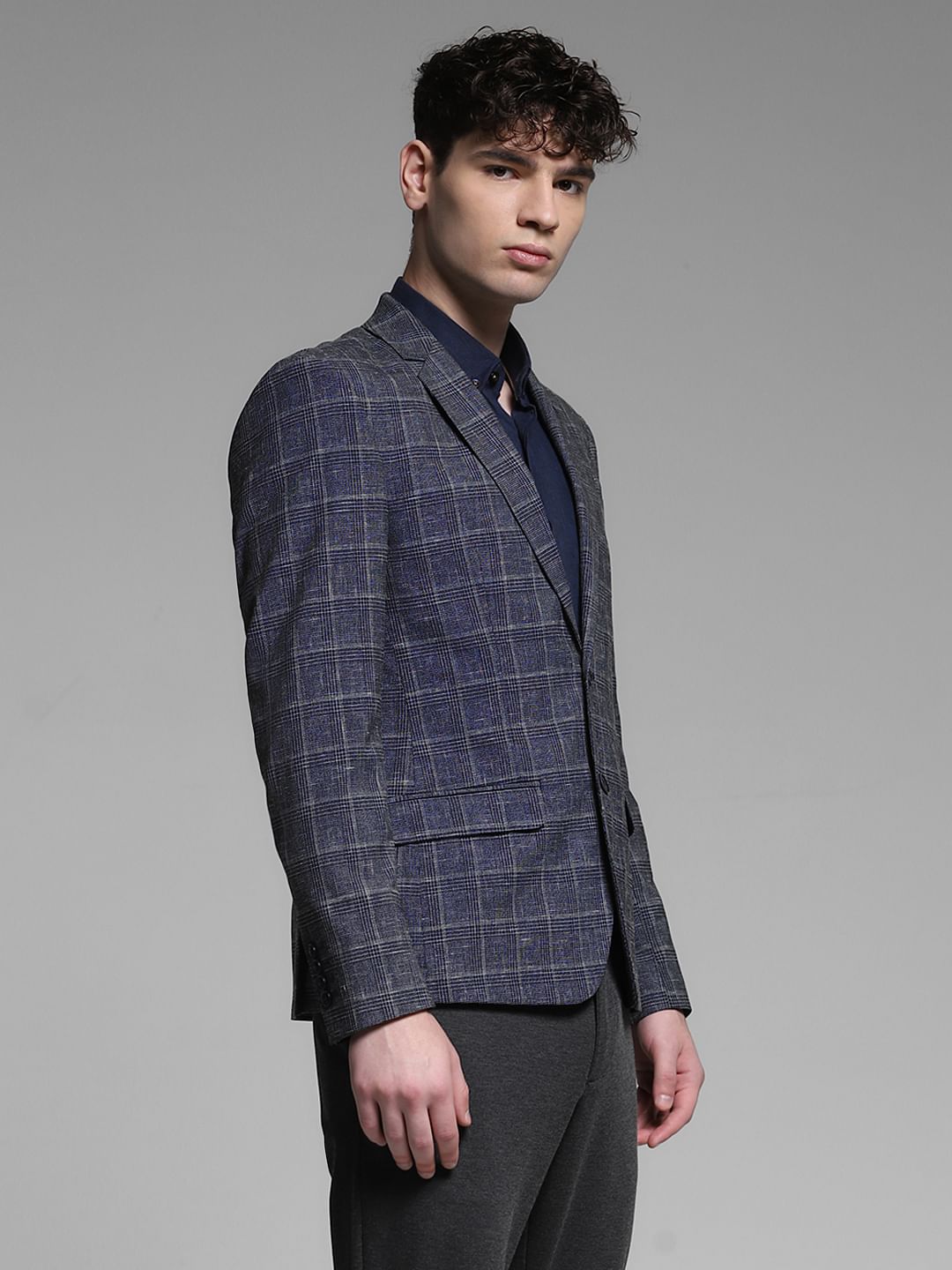 Black Check Print Formal Blazer