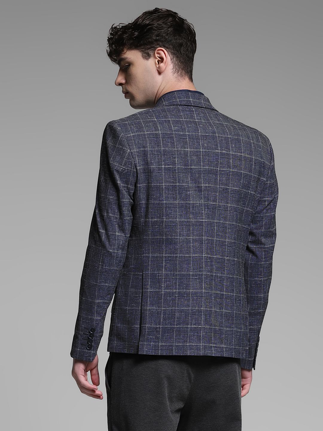 Black Check Print Formal Blazer