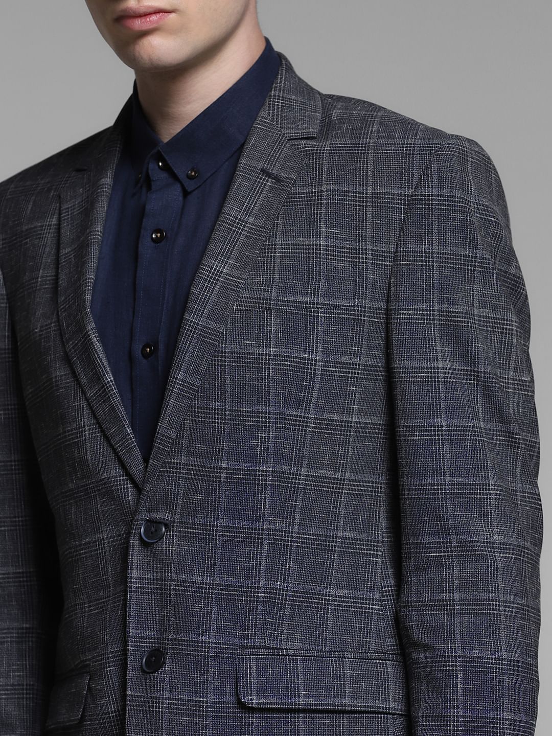 Black Check Print Formal Blazer