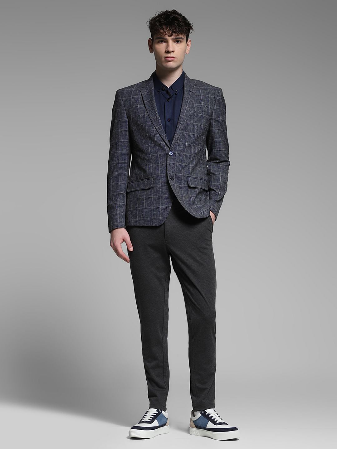 Black Check Print Formal Blazer