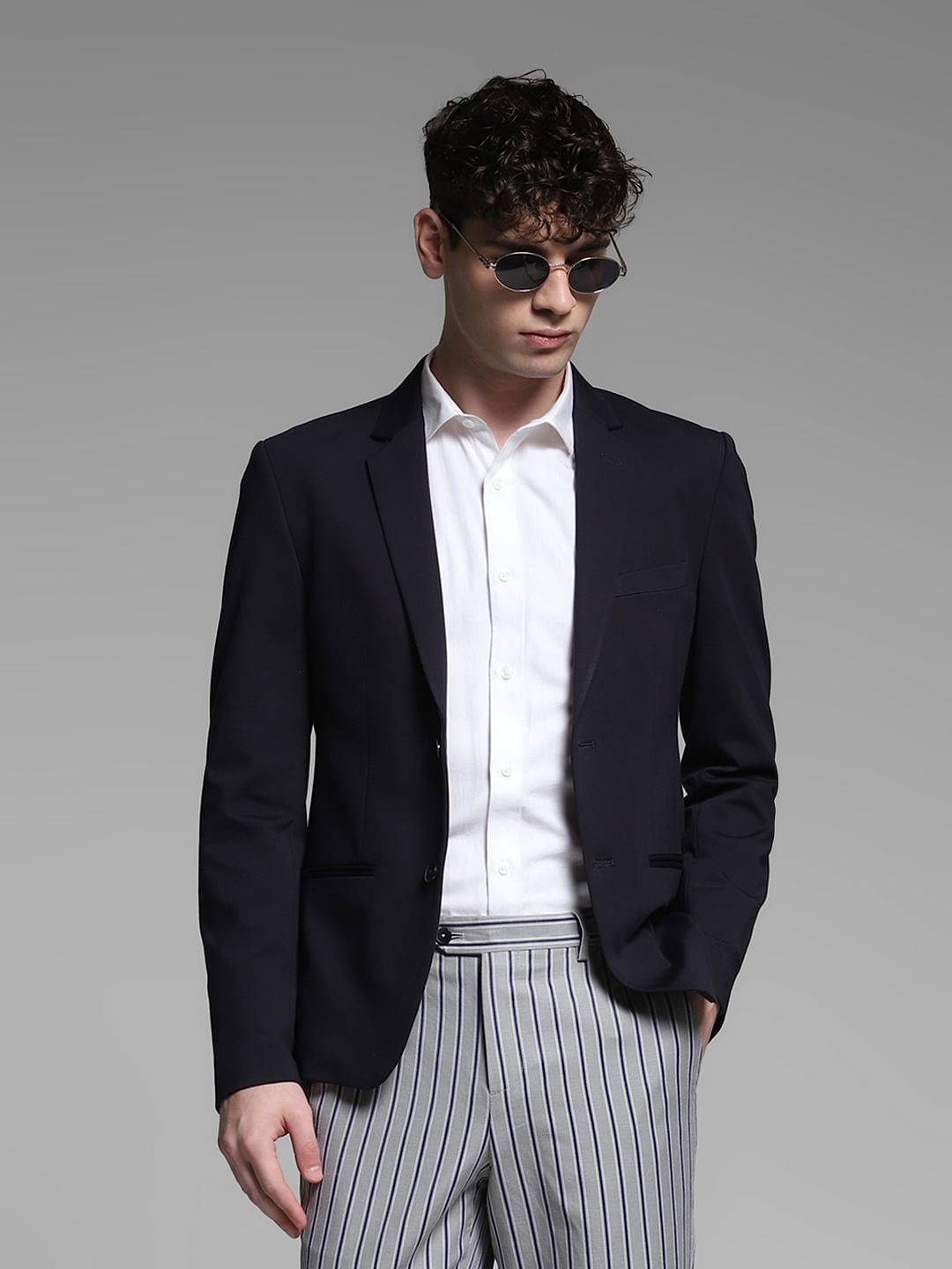 Navy Blazer Blazer And V Neck T Shirt Men's V Neck Suit Jacket