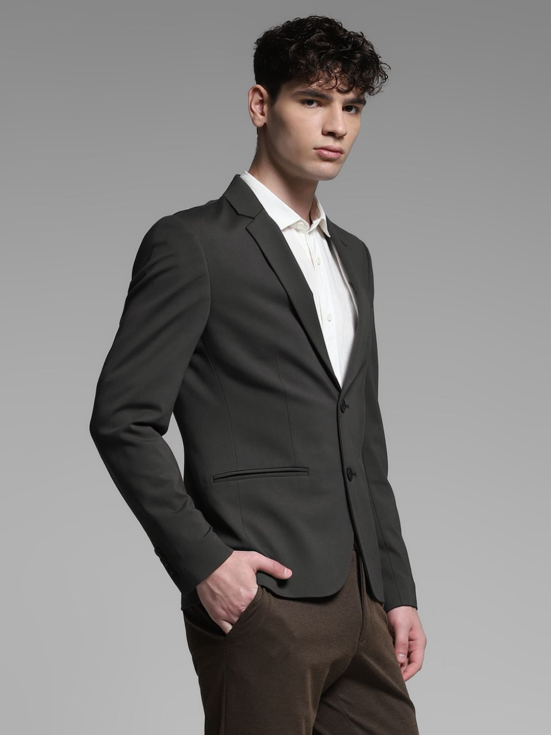 Dark Grey Stretch Formal Blazer