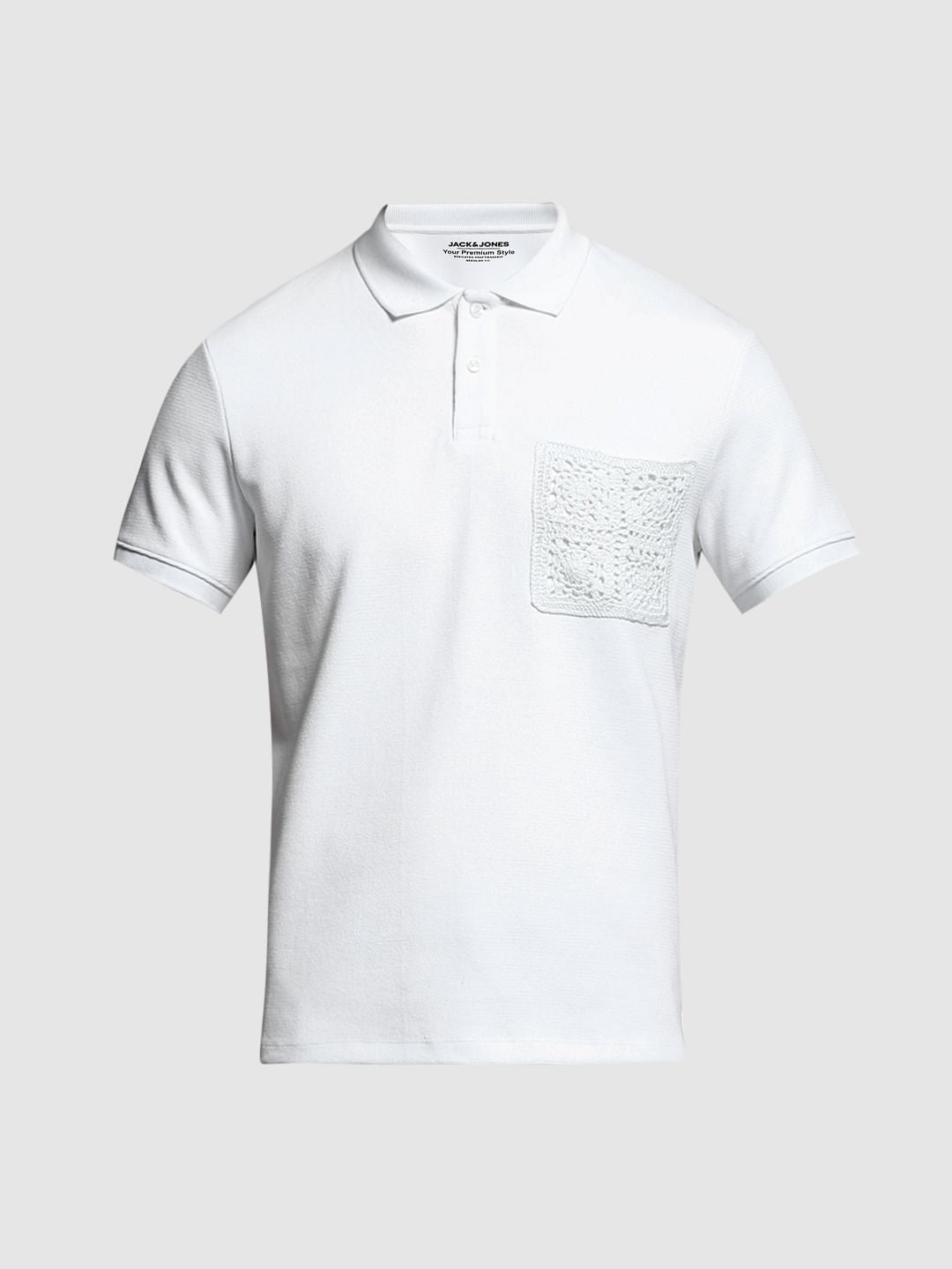 White Embroidered Pocket Polo