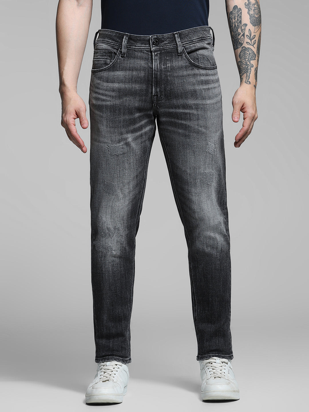 Men's Charcoal Slim Fit Low Rise Stretch Jeans