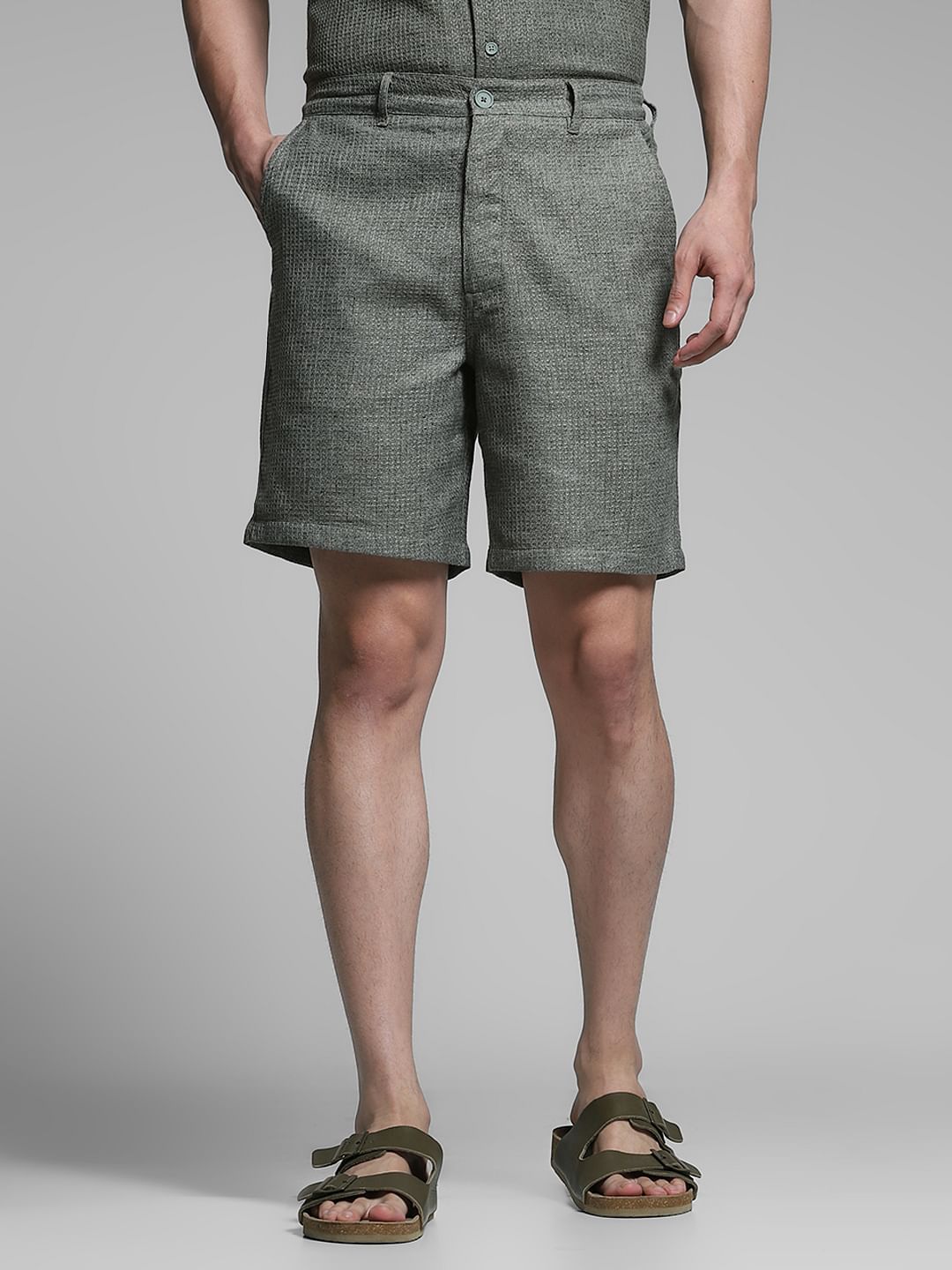 Olive Green Dobby Co-ord Set Shorts