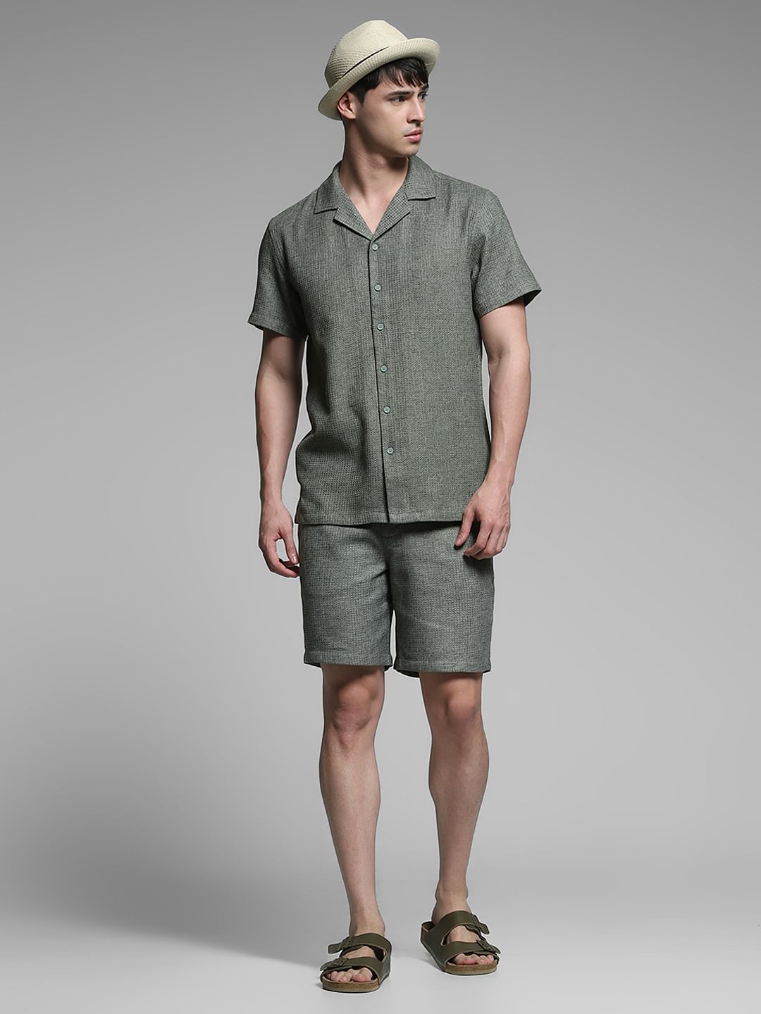 Olive Green Dobby Co-ord Set Shorts
