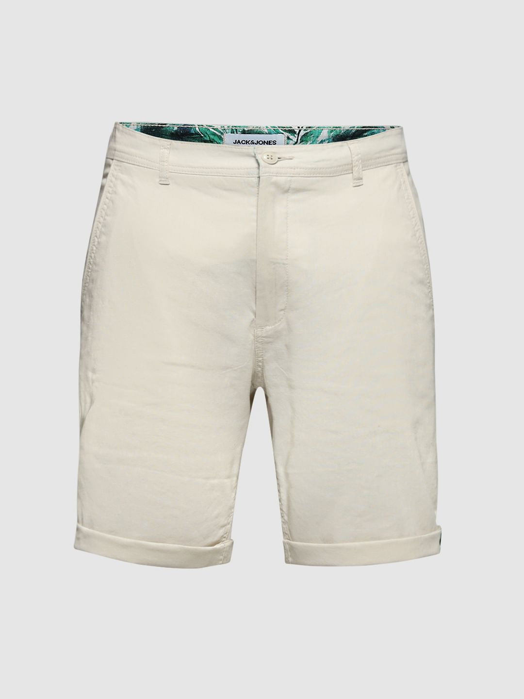 Beige Mid Rise Cotton Shorts