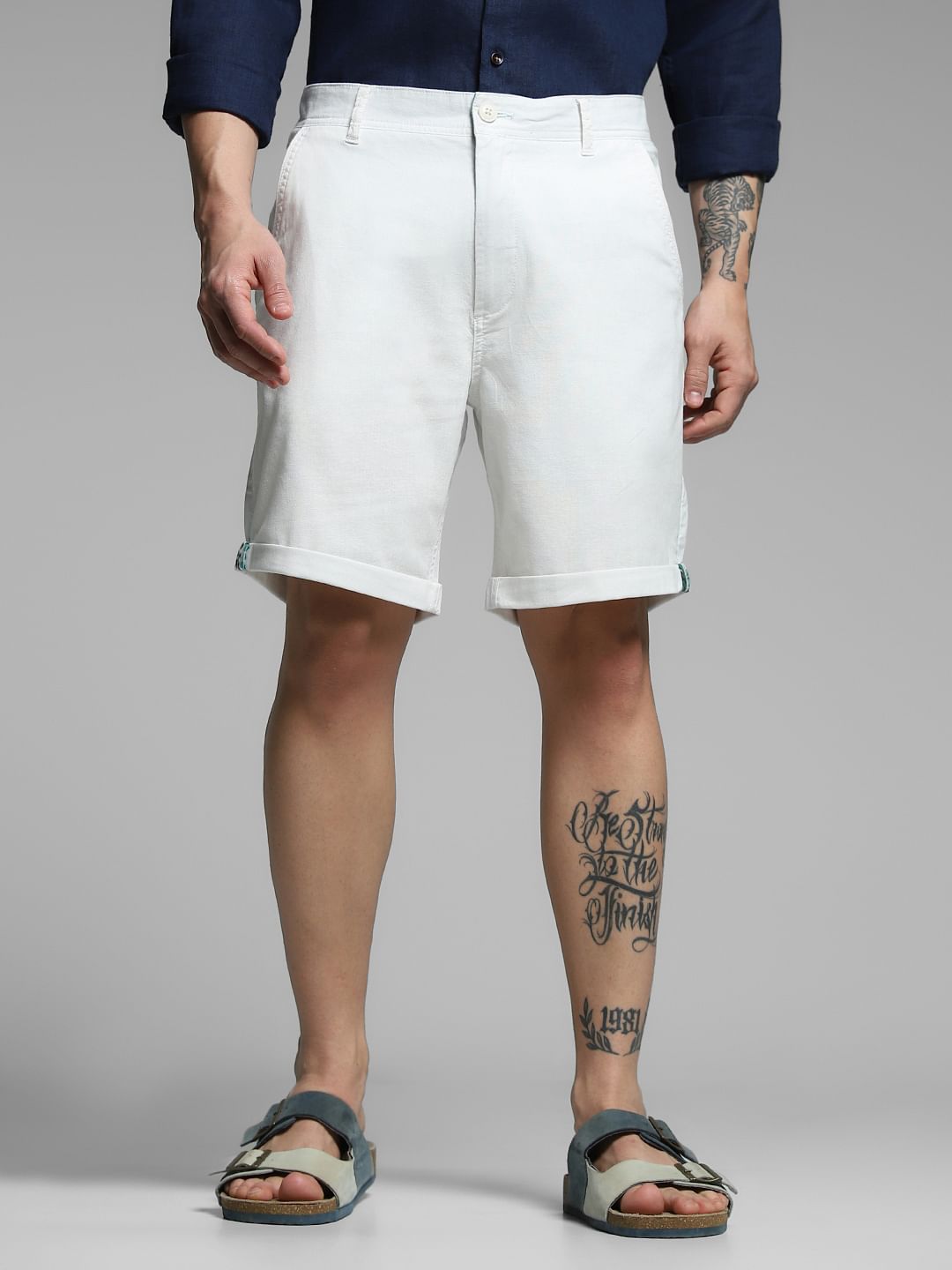 White Mid Rise Cotton Shorts