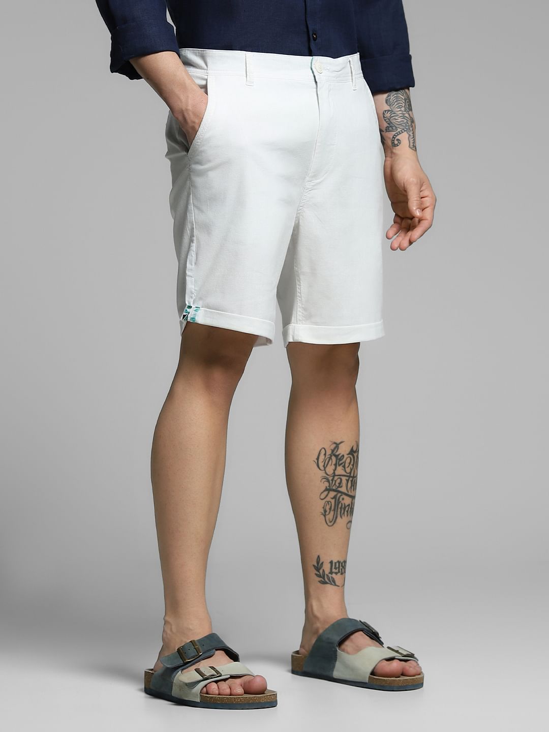 White Mid Rise Cotton Shorts