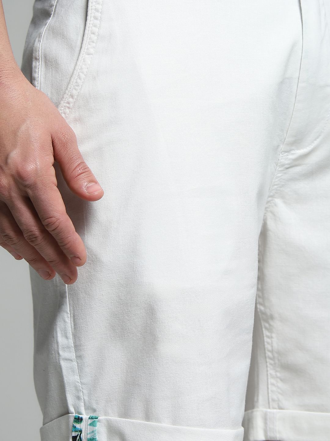 White Mid Rise Cotton Shorts