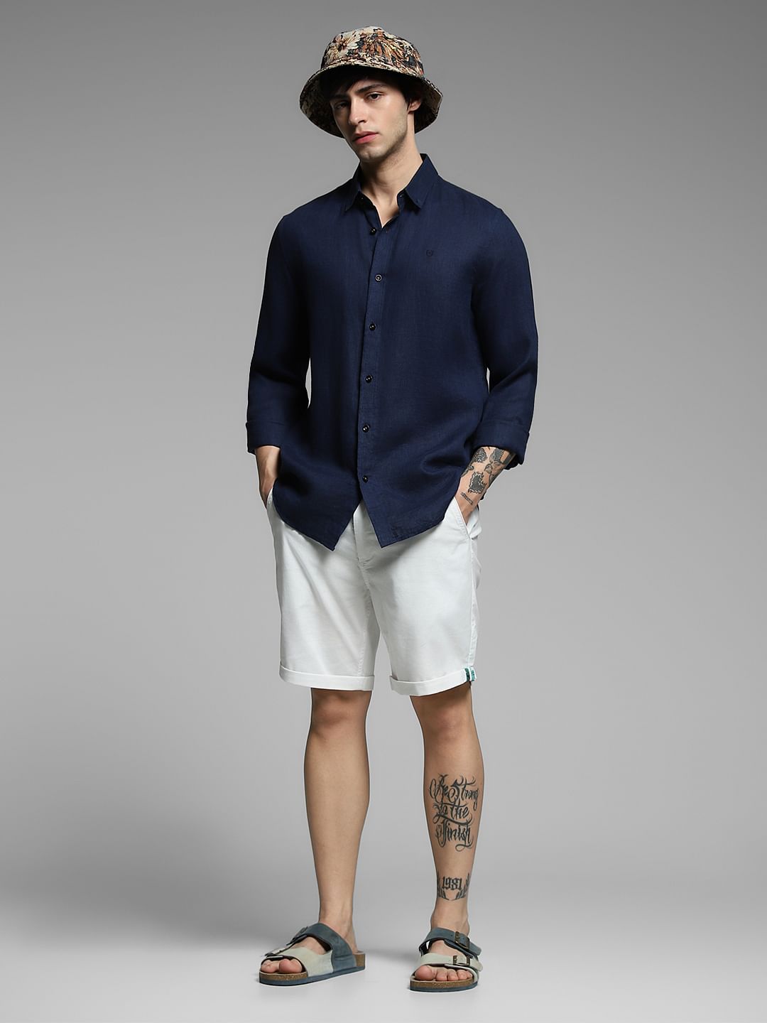 White Mid Rise Cotton Shorts