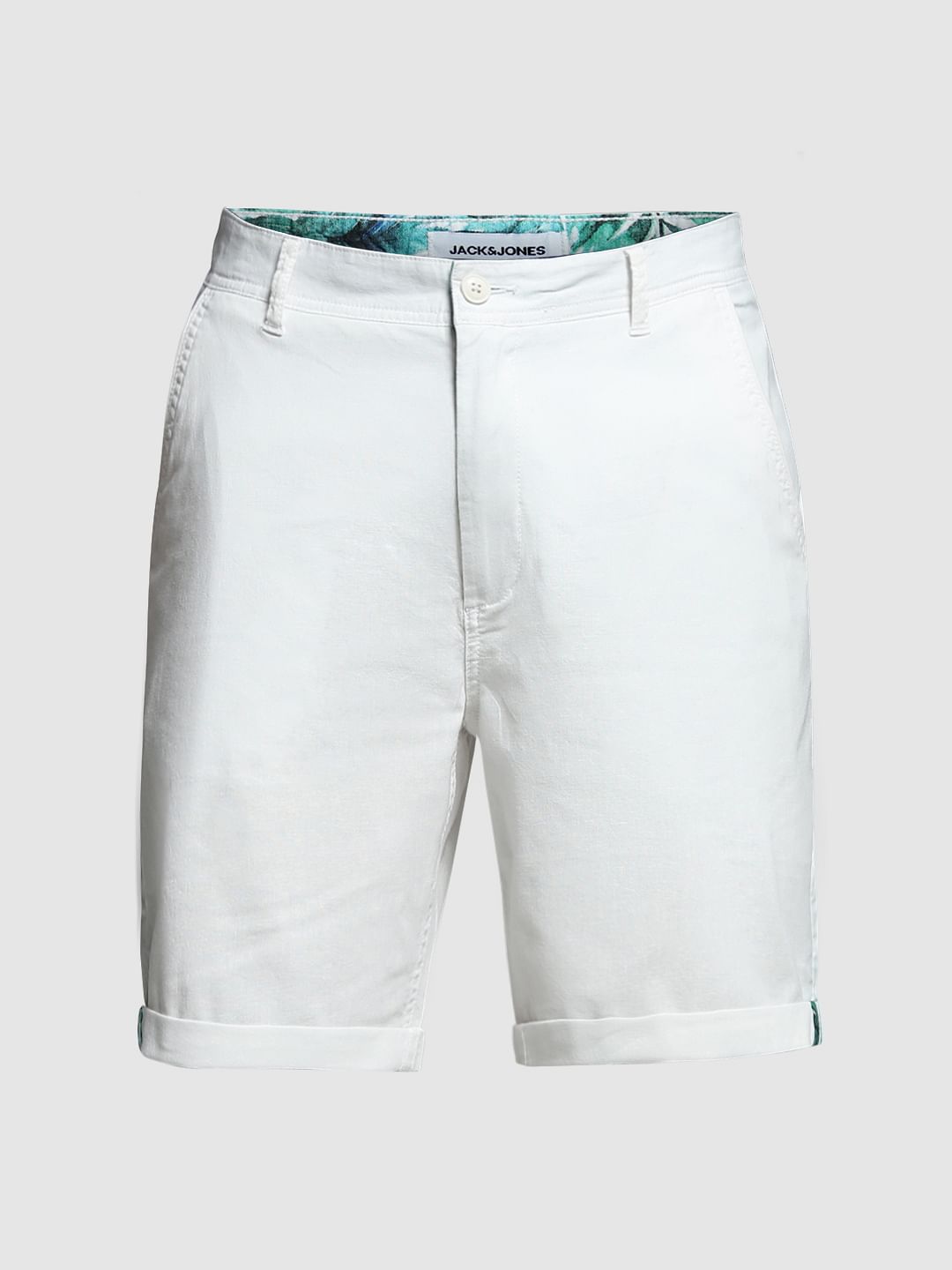 White Mid Rise Cotton Shorts