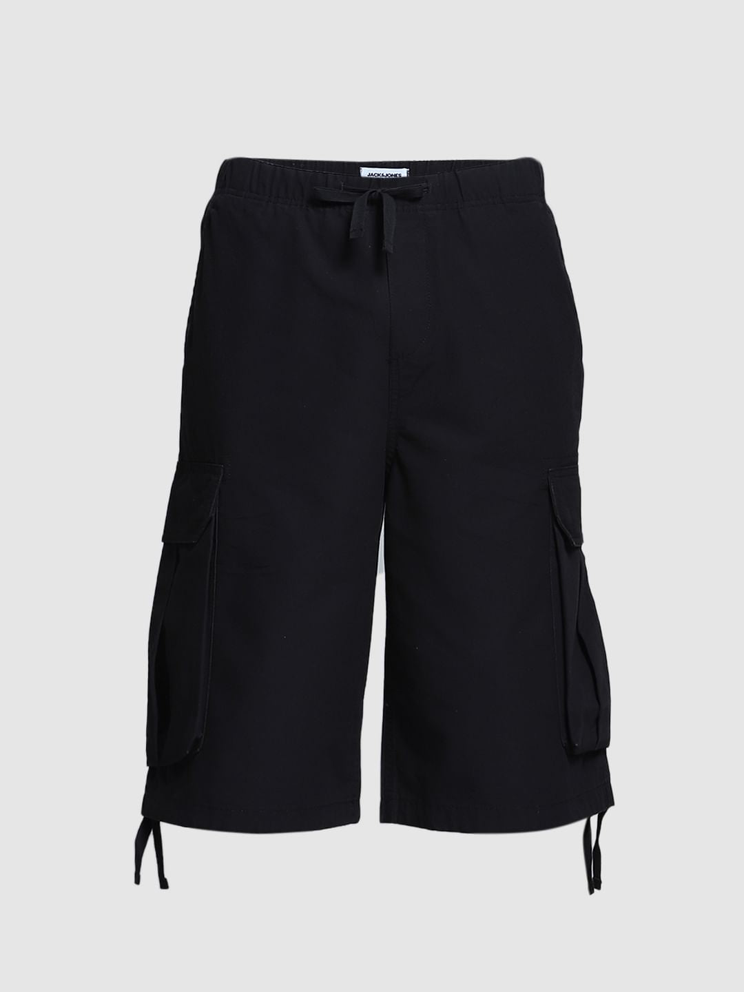Black Mid Rise Cargo Jogger Shorts