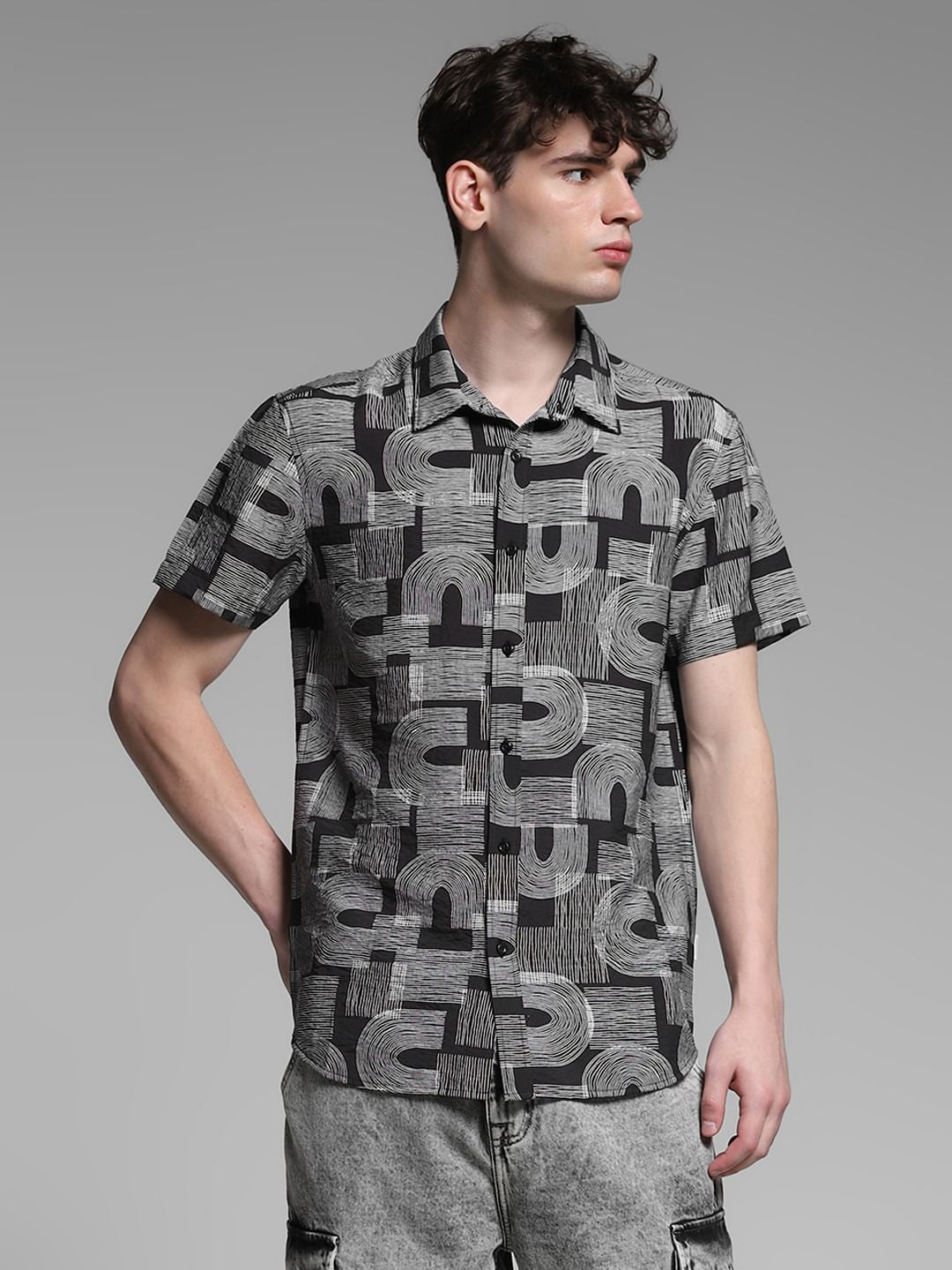 Black Abstract Print Shirt