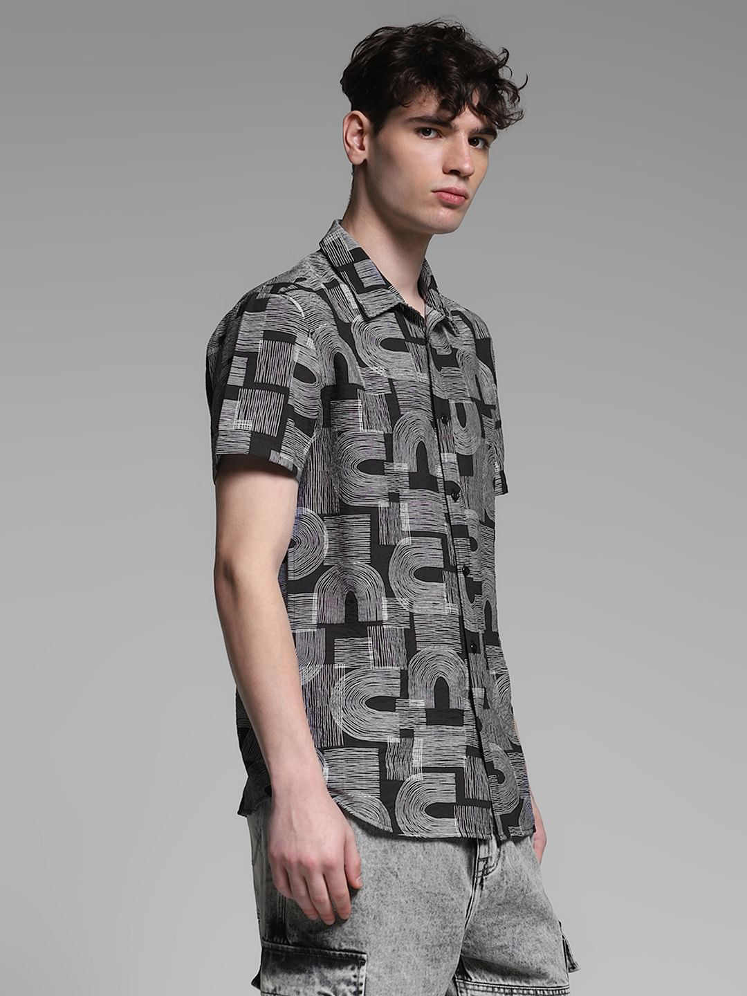 Black Abstract Print Shirt