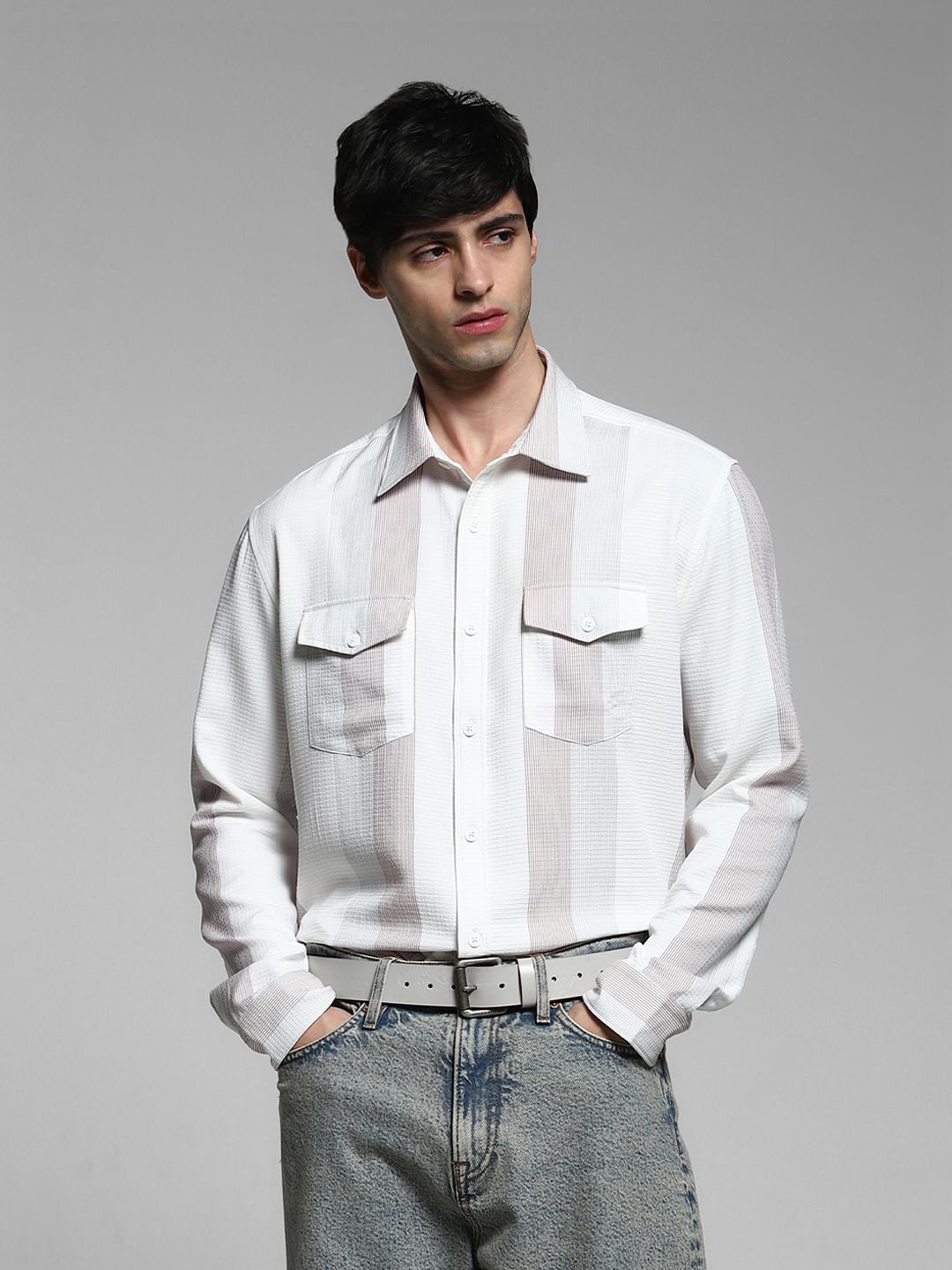White Striped Regular Fit Shirt