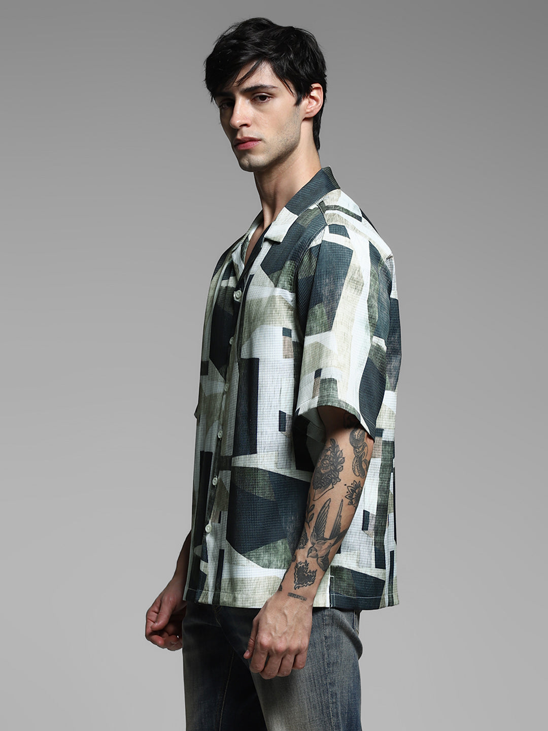 Green Printed Oversized Shirt