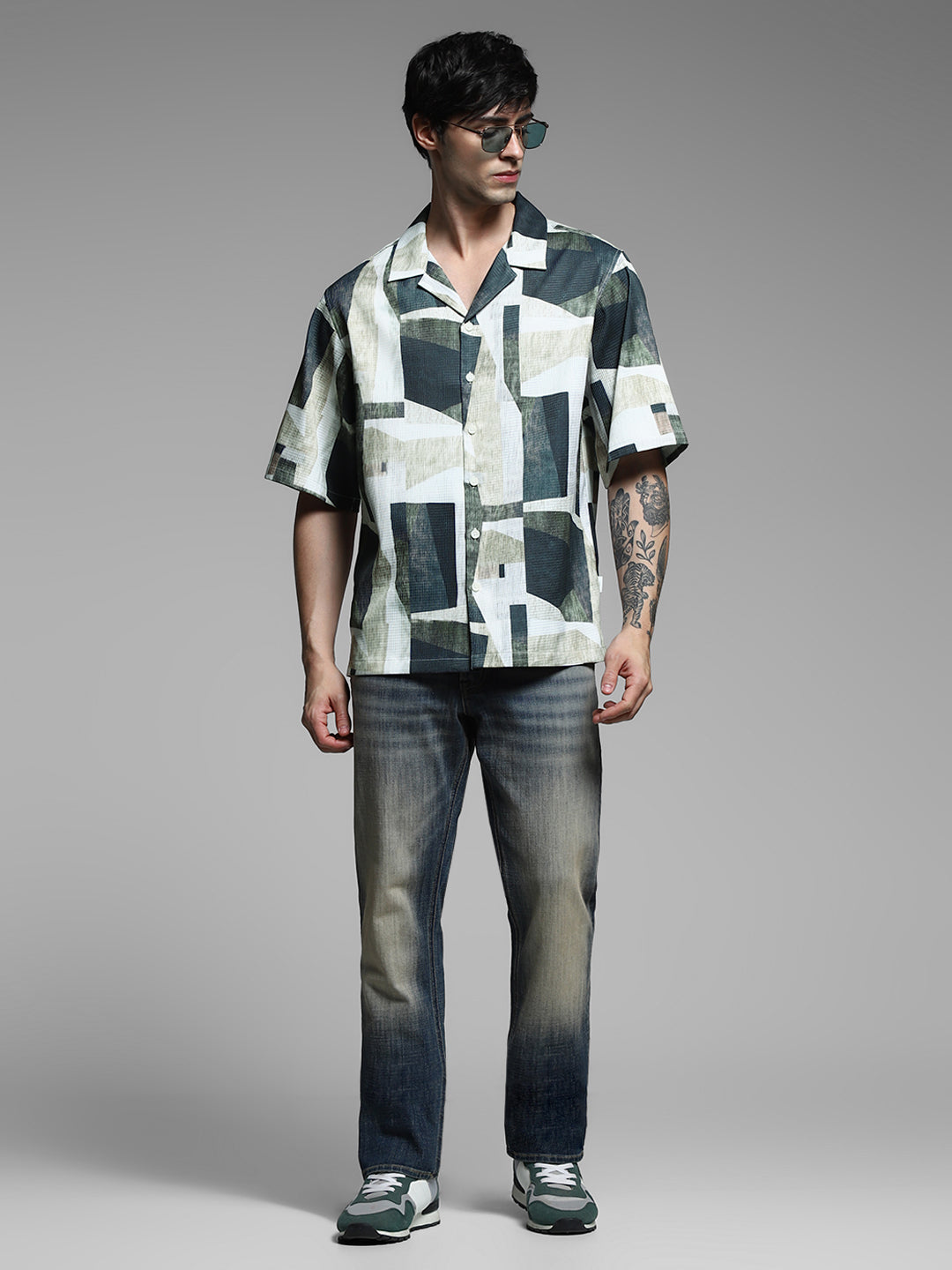 Green Printed Oversized Shirt