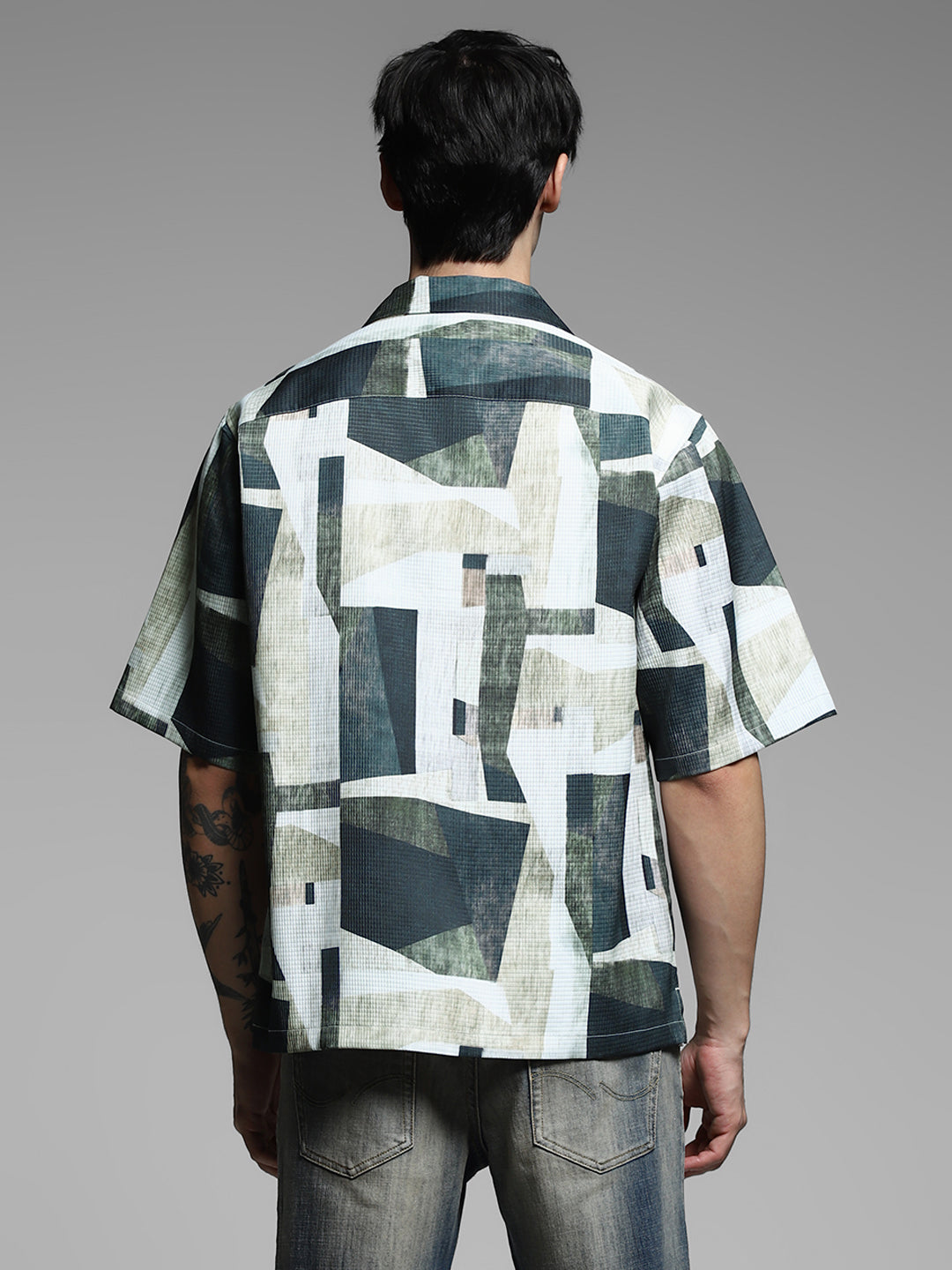 Green Printed Oversized Shirt