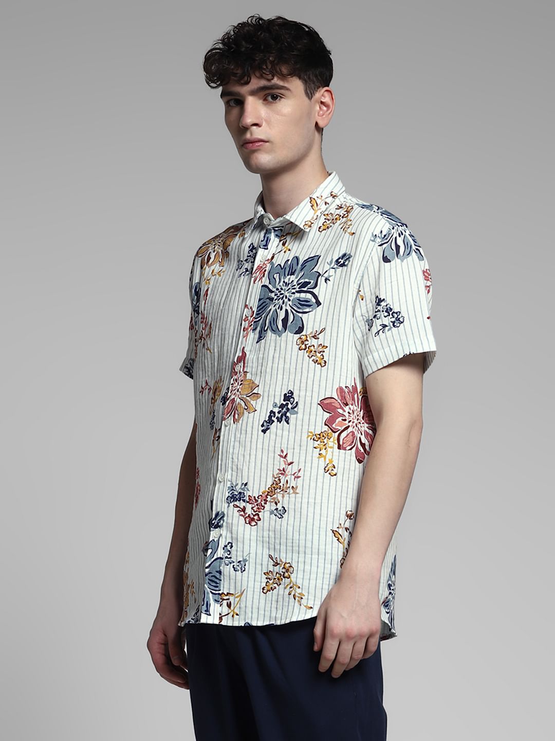 Blue Striped Short Sleeves Shirt