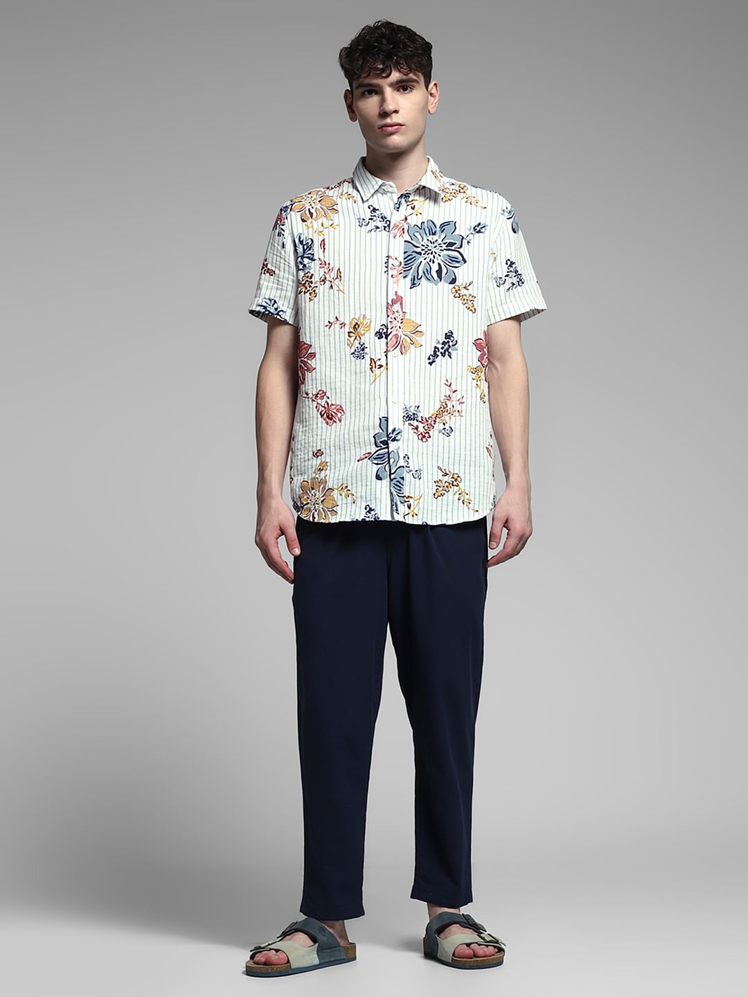 Blue Striped Short Sleeves Shirt