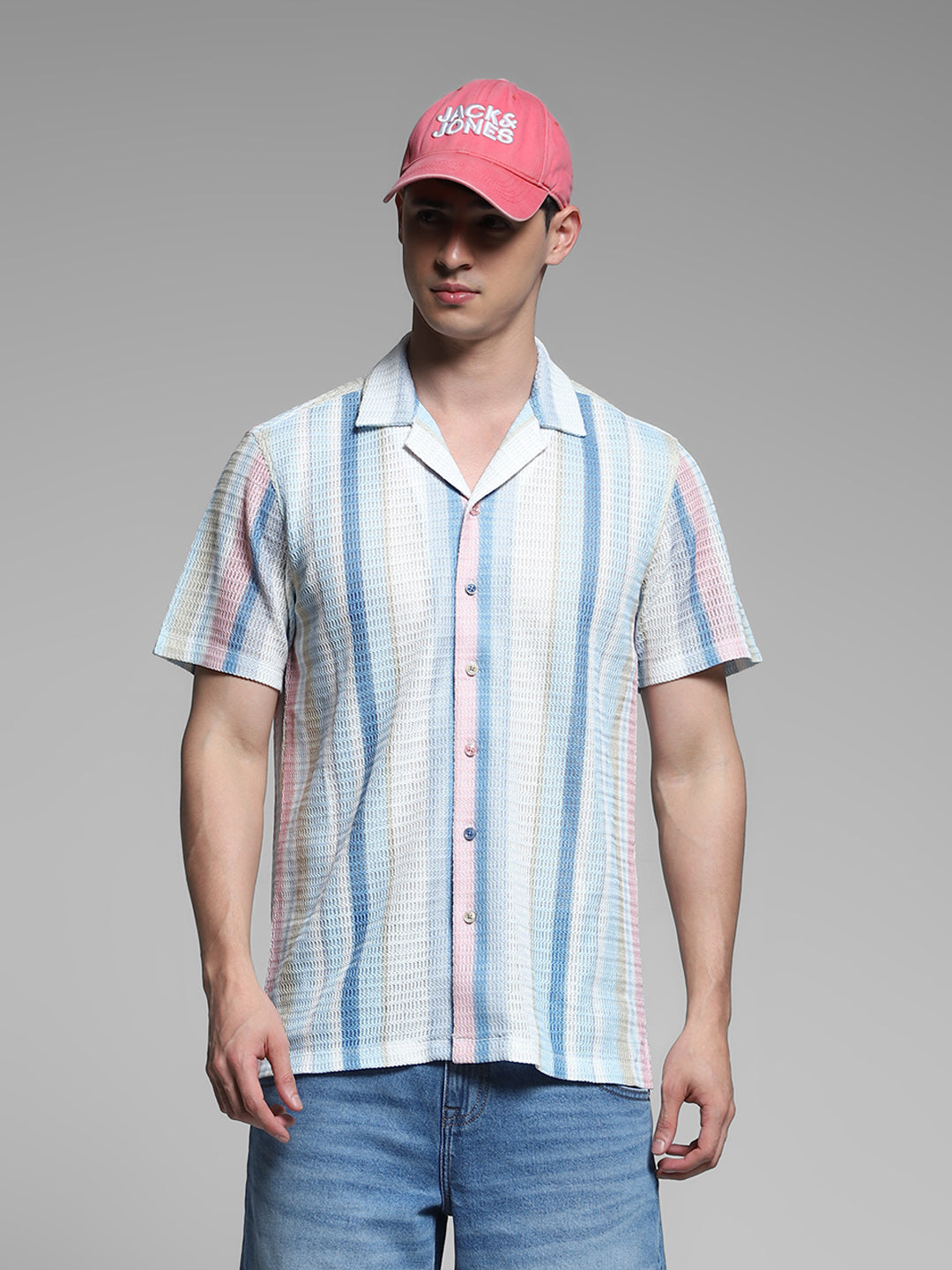 Blue Striped Resort Collar Shirt