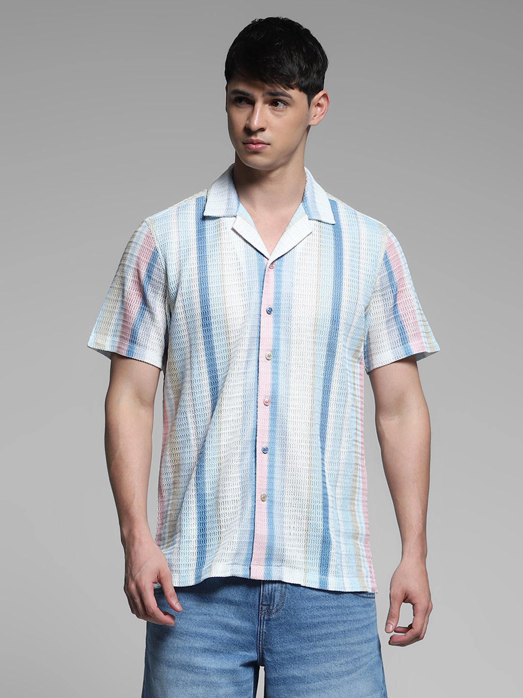 Blue Striped Resort Collar Shirt