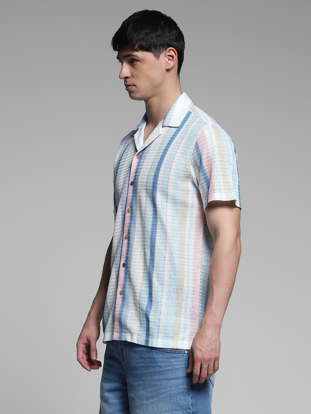 Blue Striped Resort Collar Shirt