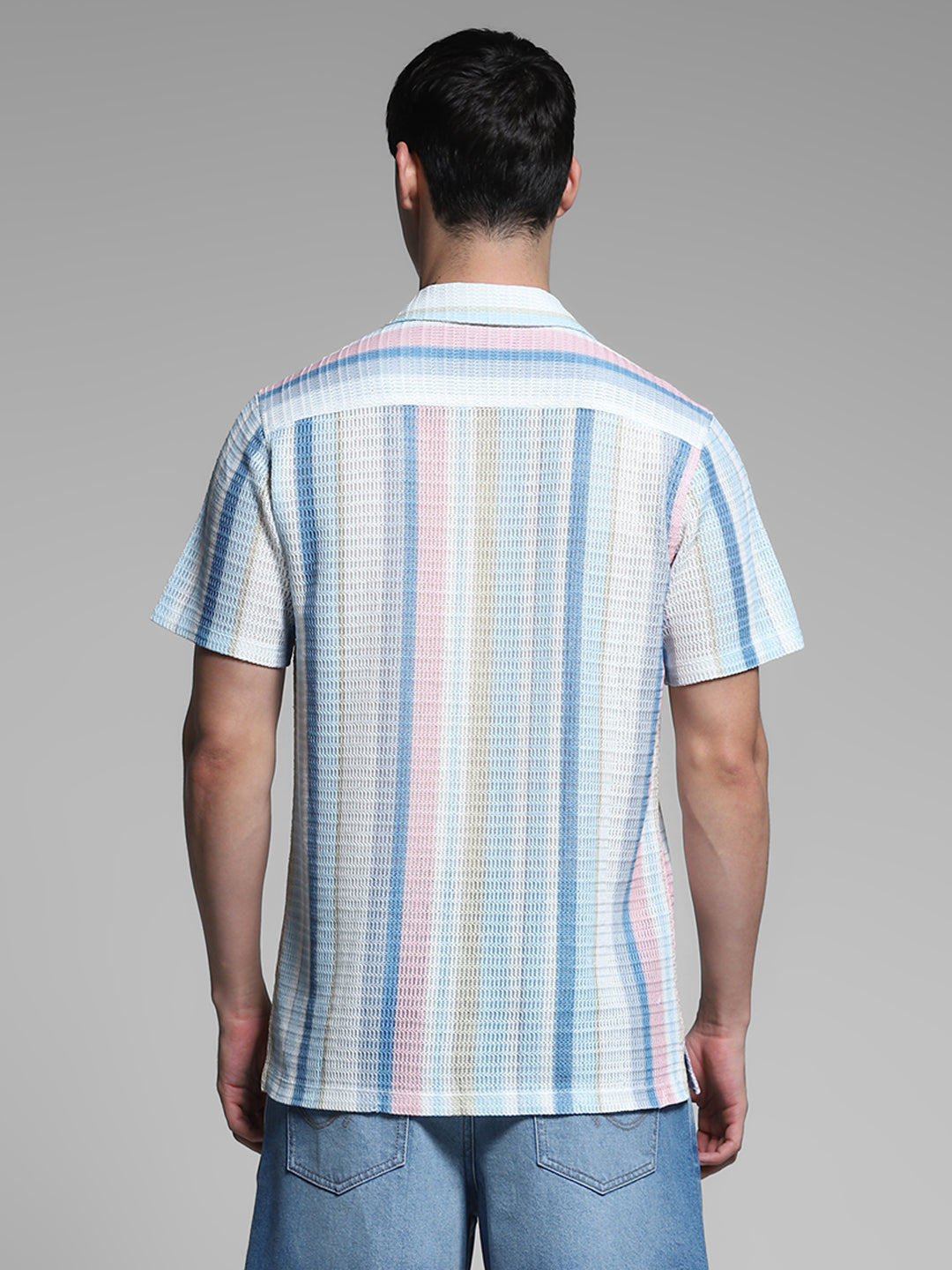 Blue Striped Resort Collar Shirt