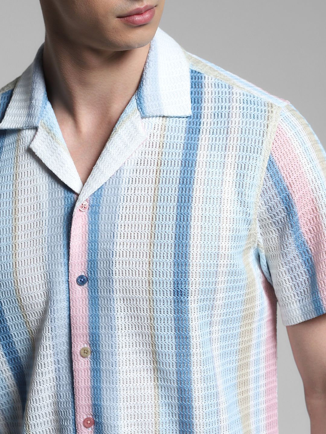 Blue Striped Resort Collar Shirt