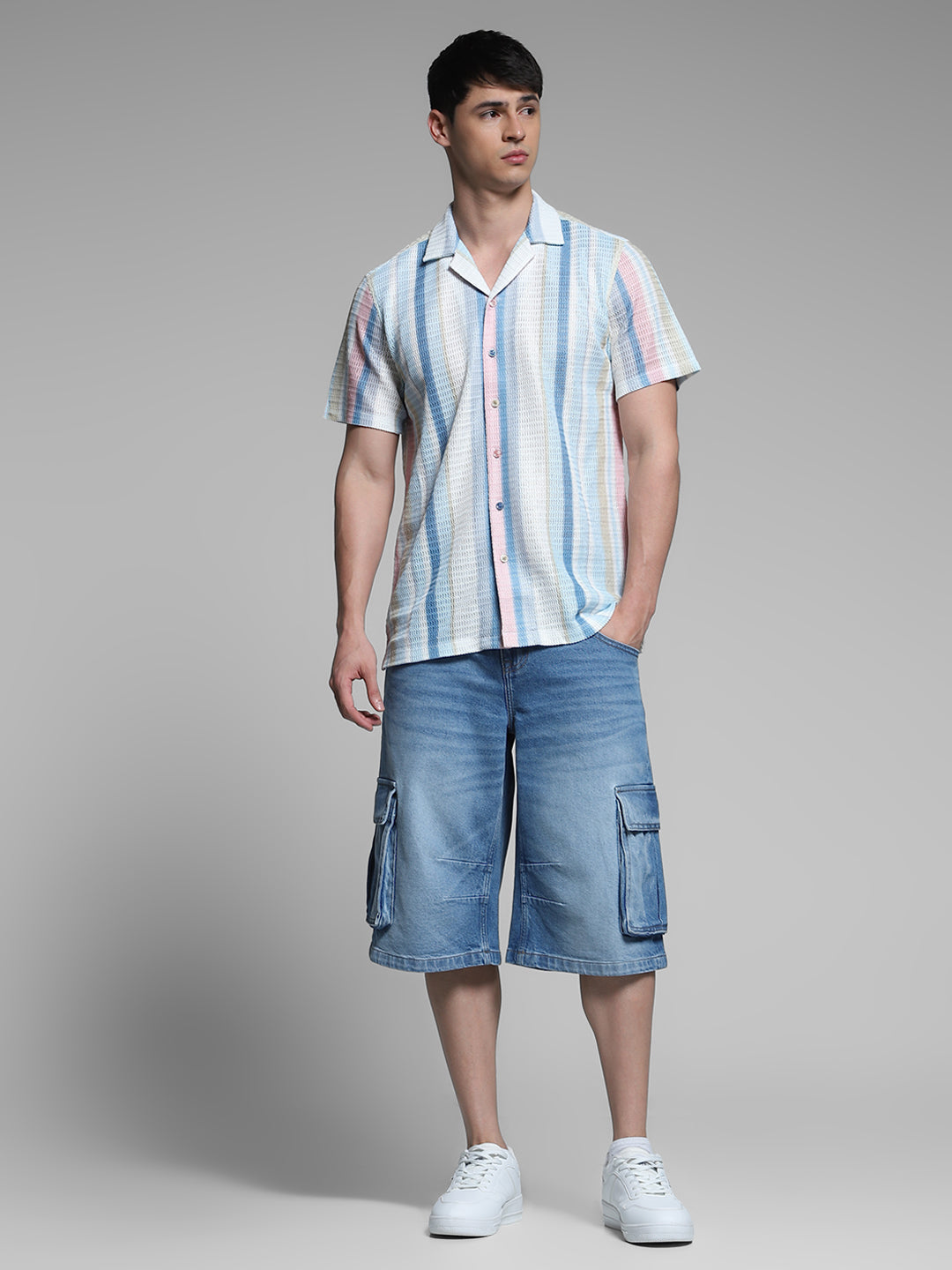 Blue Striped Resort Collar Shirt