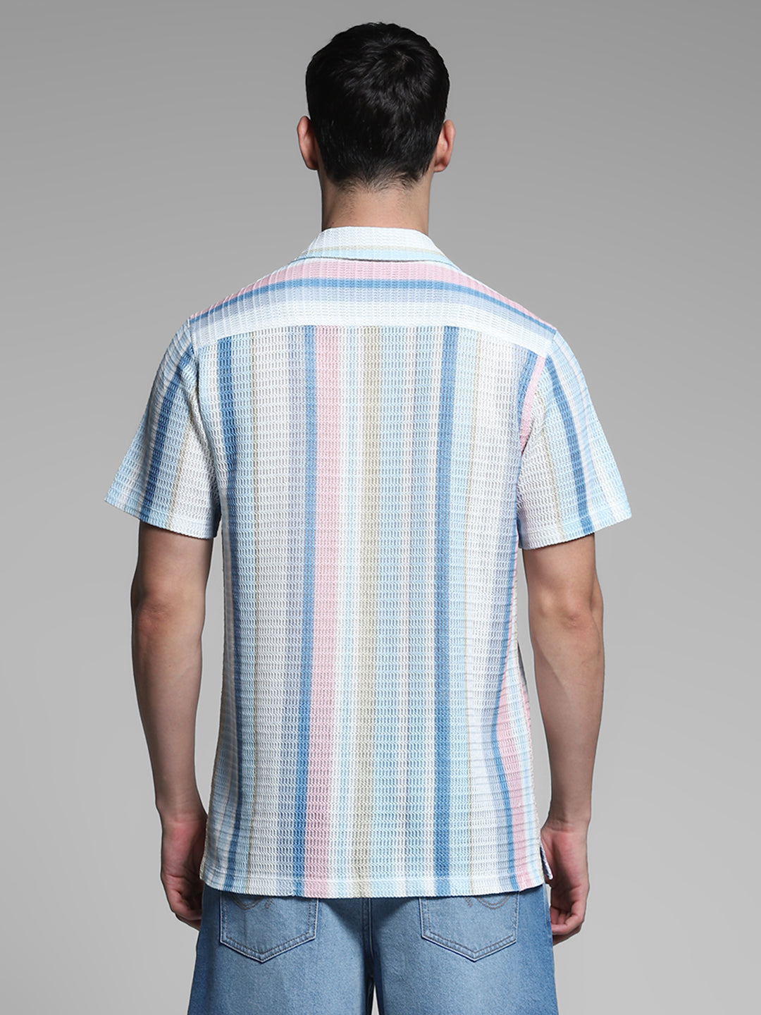 Blue Striped Resort Collar Shirt