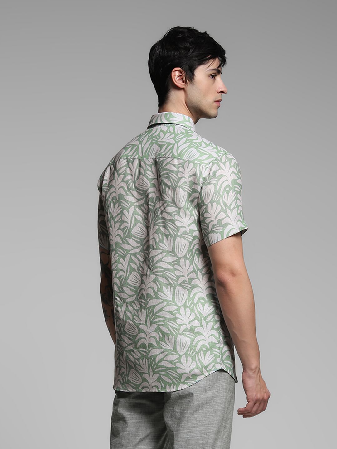 Green Printed Short Sleeves Shirt