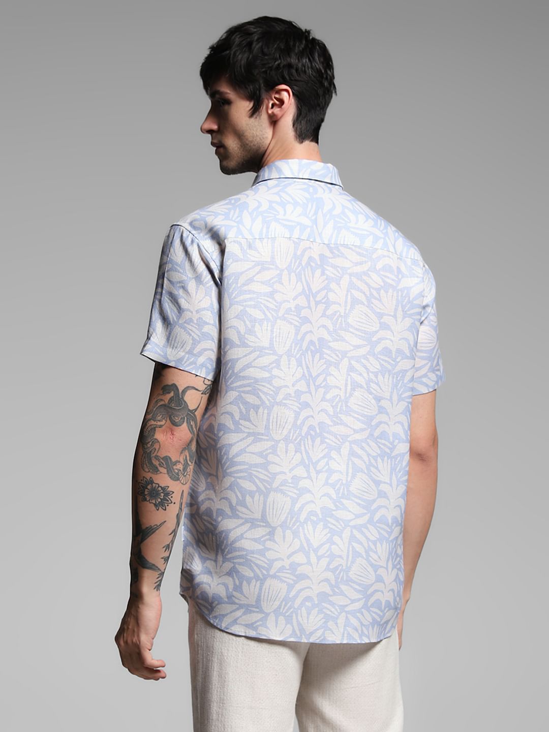 Blue Printed Short Sleeves Shirt