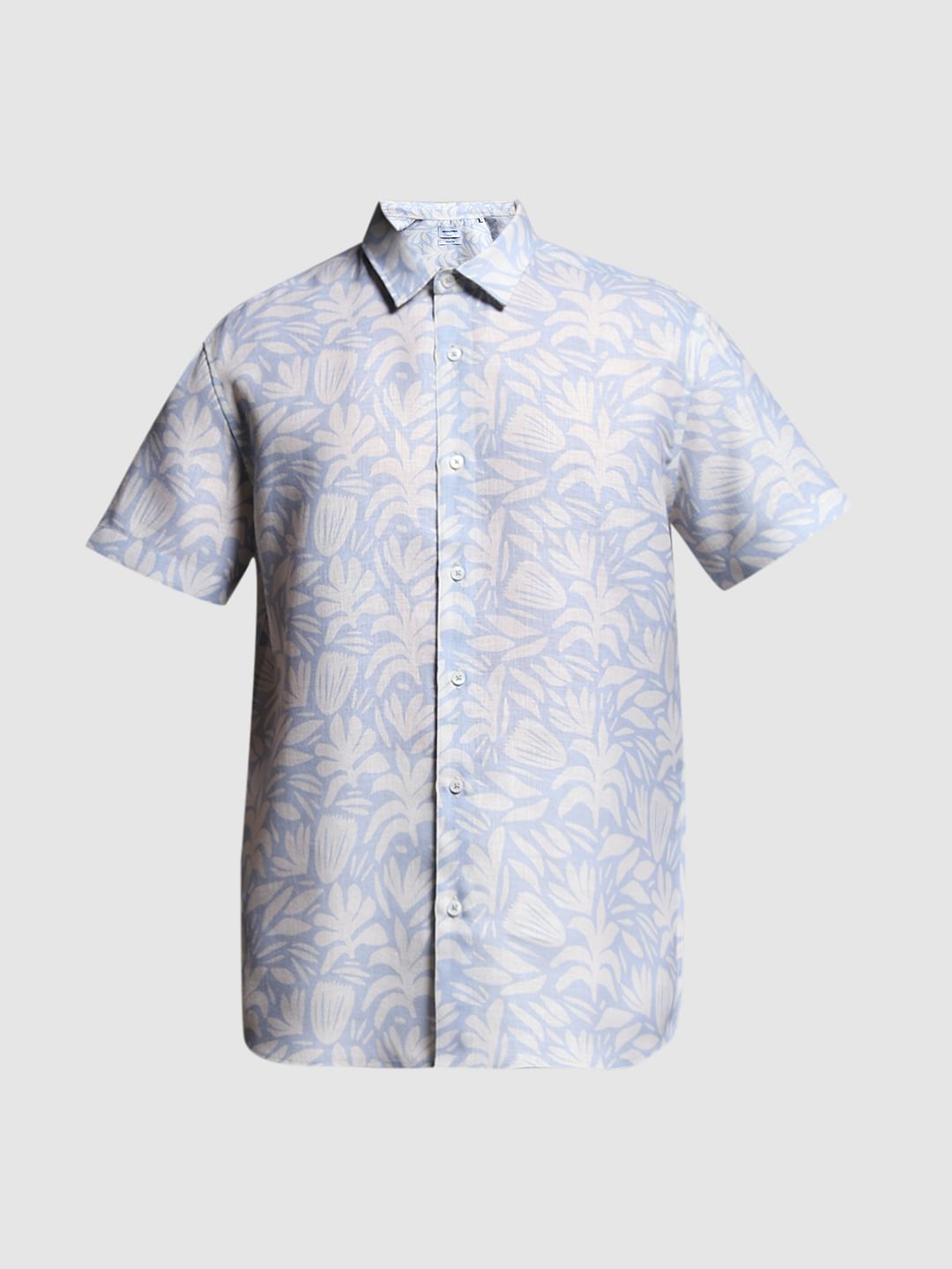Blue Printed Short Sleeves Shirt