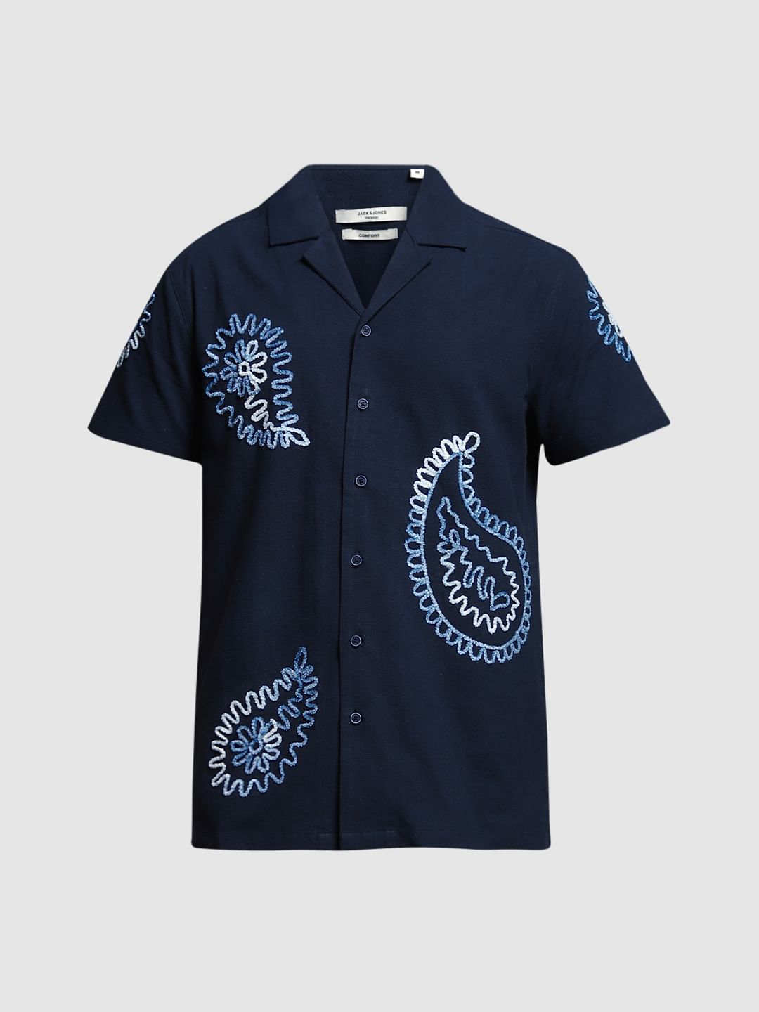 Dark Blue Embroidered Cotton Shirt