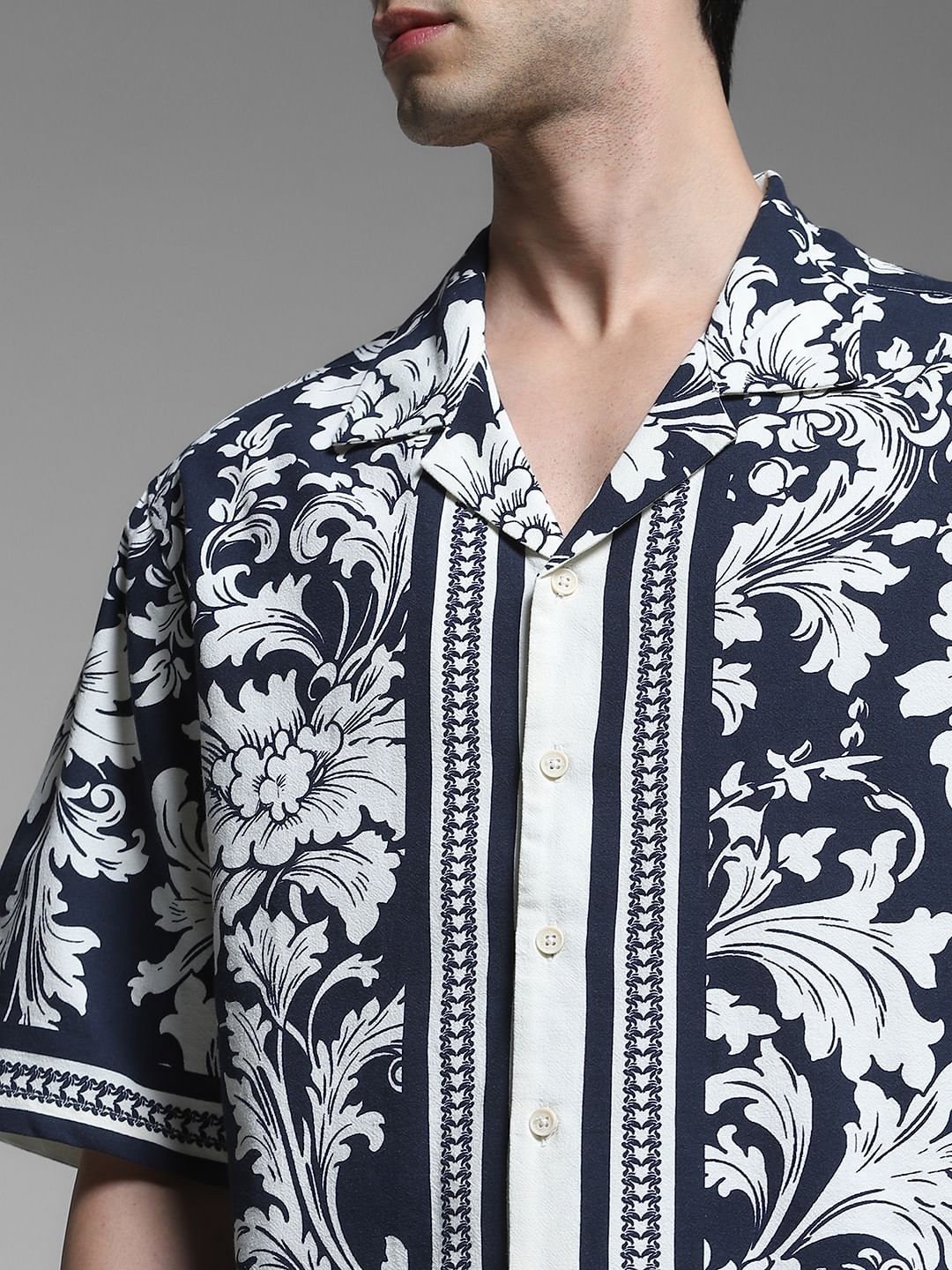 Black Floral Resort Collar Oversized Shirt