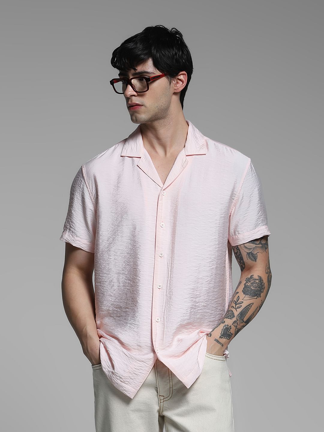 Light Pink Viscose Comfort Fit Shirt